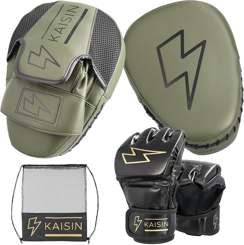 KAISIN パンチングミット ボクシング パンチング グローブ ミット セット 収納袋付き 【届いた瞬間すぐ始める格闘トレーニング】 オープンフィンガー 総合 格闘技 MMA 空手