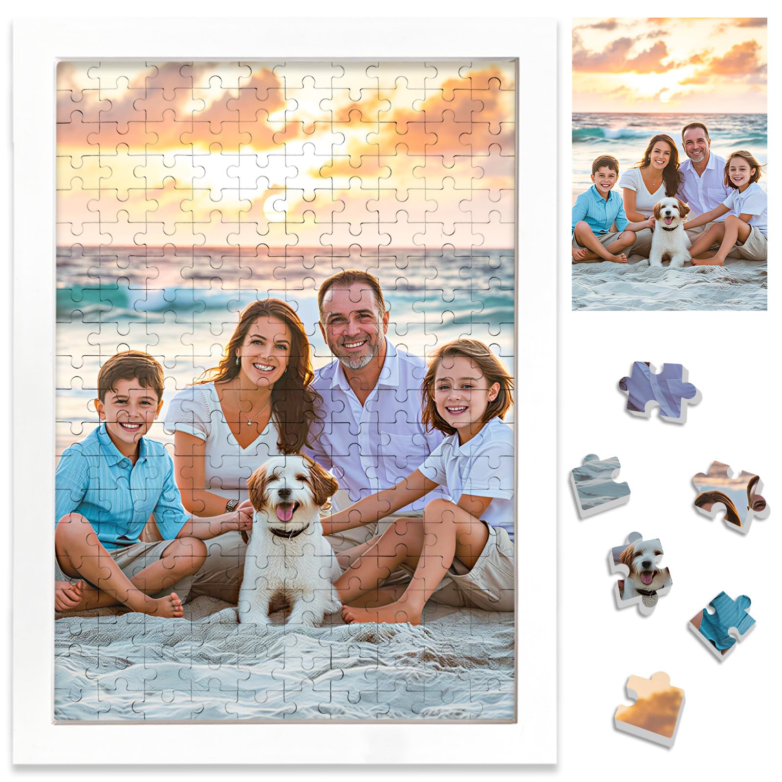 Personalised Jigsaw Puzzles with White Frame,200 Pieces Jigsaw Puzzles for Adults,25x35cm Wooden Custom Puzzle from Photo,Personalised Memorial Gifts for Family,Friend,Pet,Wedding,Birthday,Graduation