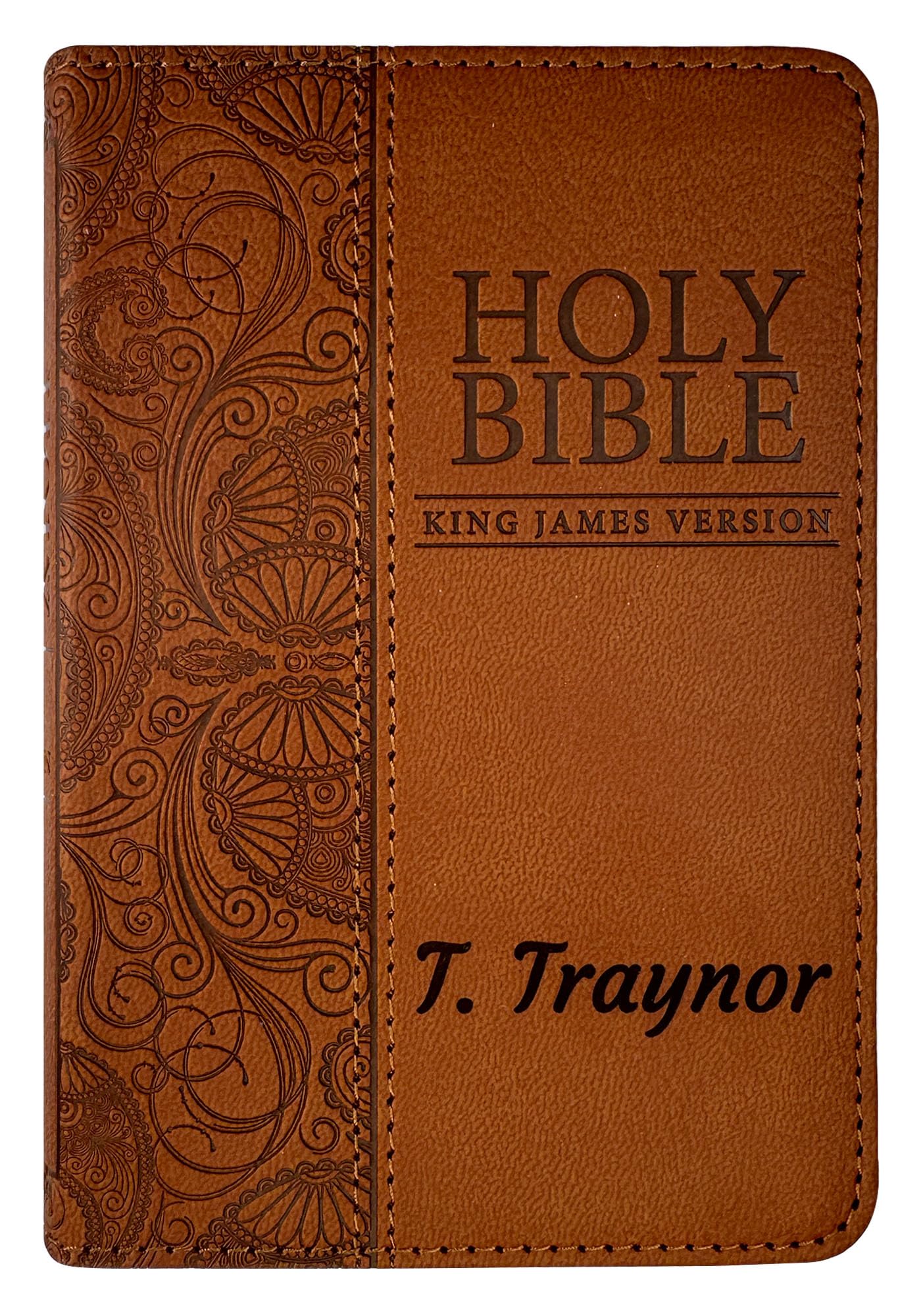 Personalized KJV Holy Bible Mini Small Pocket Toffee Brown Faux Leather Extra Small Print Size King James Bible | Custom with Name, Date/Text | Gift