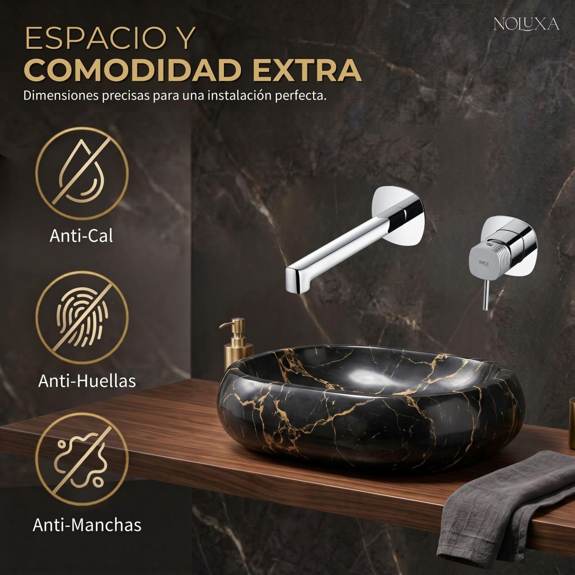 IMEX - Grifo Lavabo Empotrado Cromado | Grifo de Lavabo Monomando Pared Mezclador Agua Fría y Caliente | Grifería en Latón con Cartucho Cerámico Ø35mm | Serie Firenze