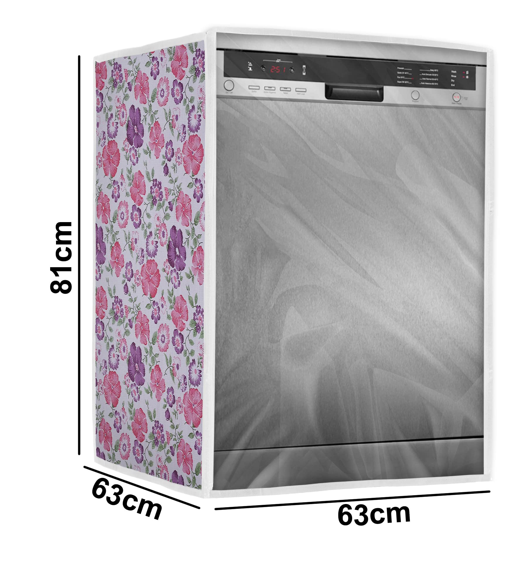 Classic® Dishwasher Cover Suitable for Bosch of 12, 13, 14 and 15 Place Setting (63cmsX63cmsX81cms, White & Pink Flower) 2