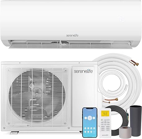 SereneLife 12,000 BTU Mini Split AC & Heating System, 115V Indoor & Outdoor Wall-Mounted Units with WiFi, Installation Kit Included for Home, Office & Bedroom, Up to 550 Sq. Ft. Coverage