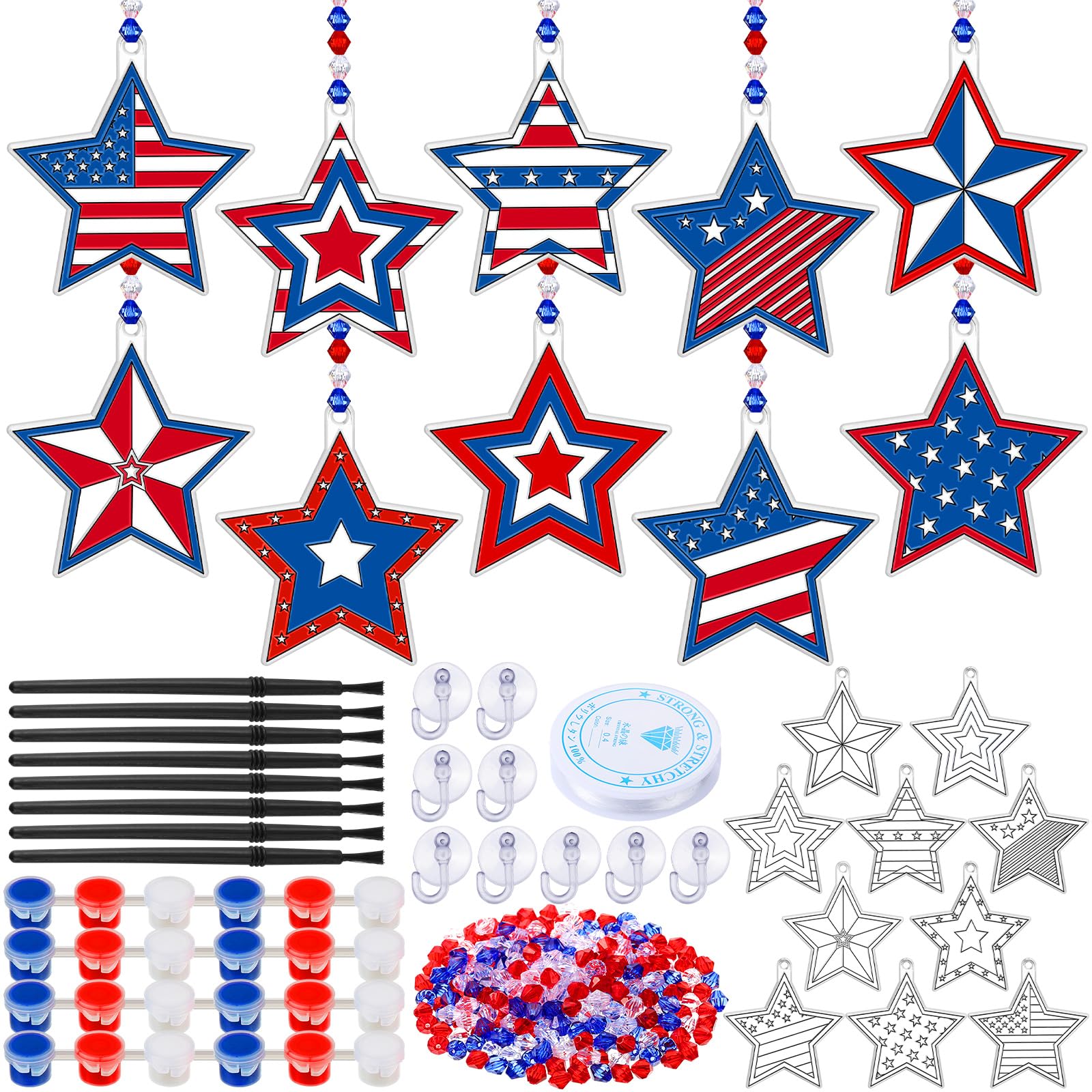 WinnerWhy 30 Sets Kids Suncatcher Kits, 4th of July Paint Window Stars