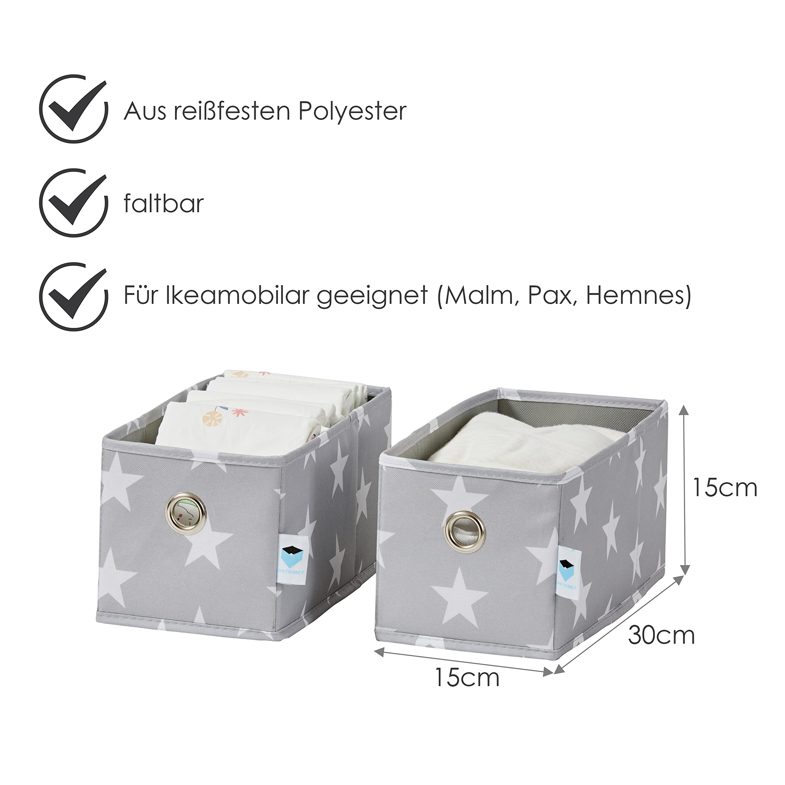 Organizer Per Cassetti In Lino Love It Store It - Set Di 2, Grigio, 30x15x15 Cm - Pieghevoli E Rinforzati - Foto 7