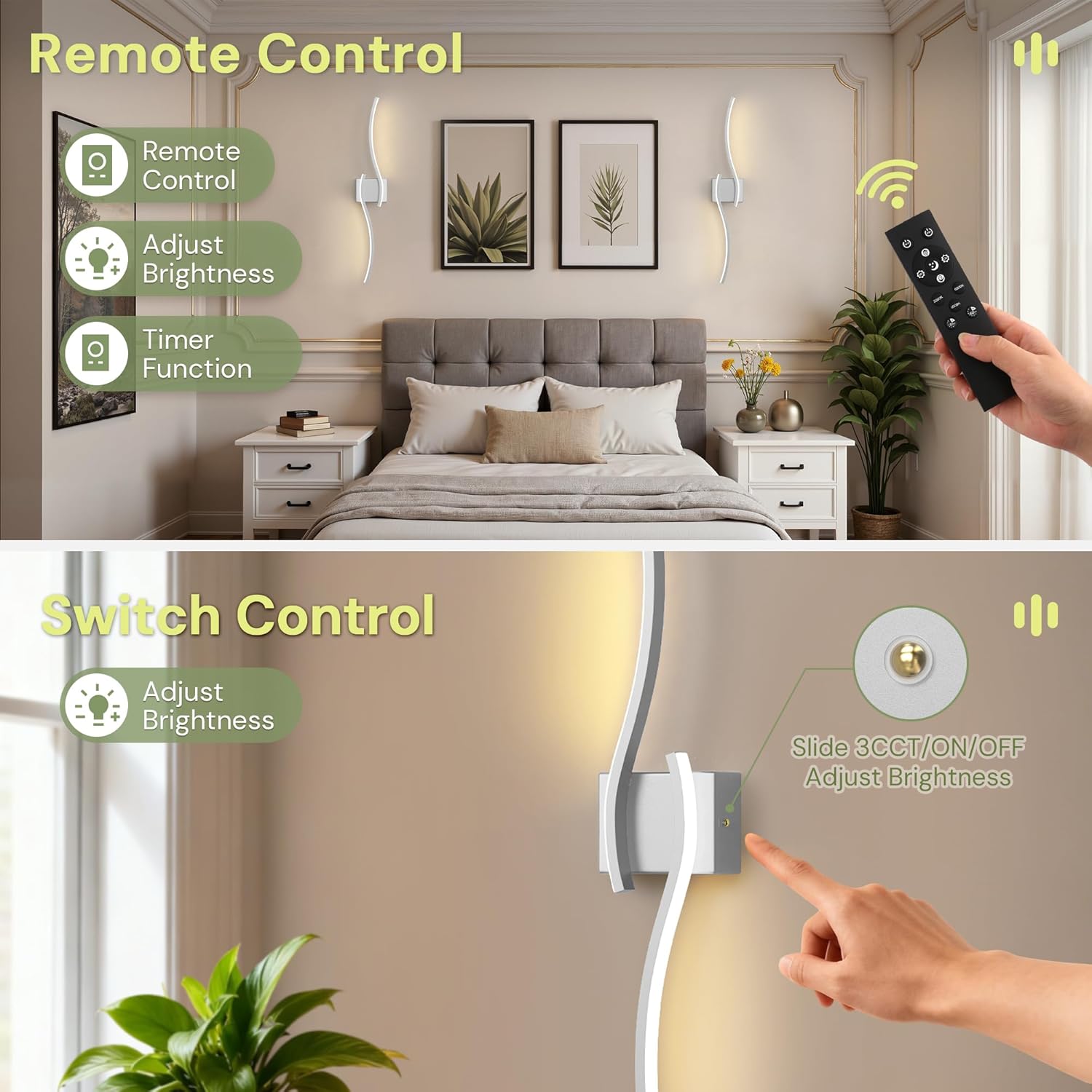 L LOHAS LED 27.6 inch Large Battery Operated Wall Sconces Set of 2, Rechargeable Wireless Sconce with Remote, Modern Nickel Wall Lights, Dimmable Sconces Wall Decor for Bedroom, Living Room