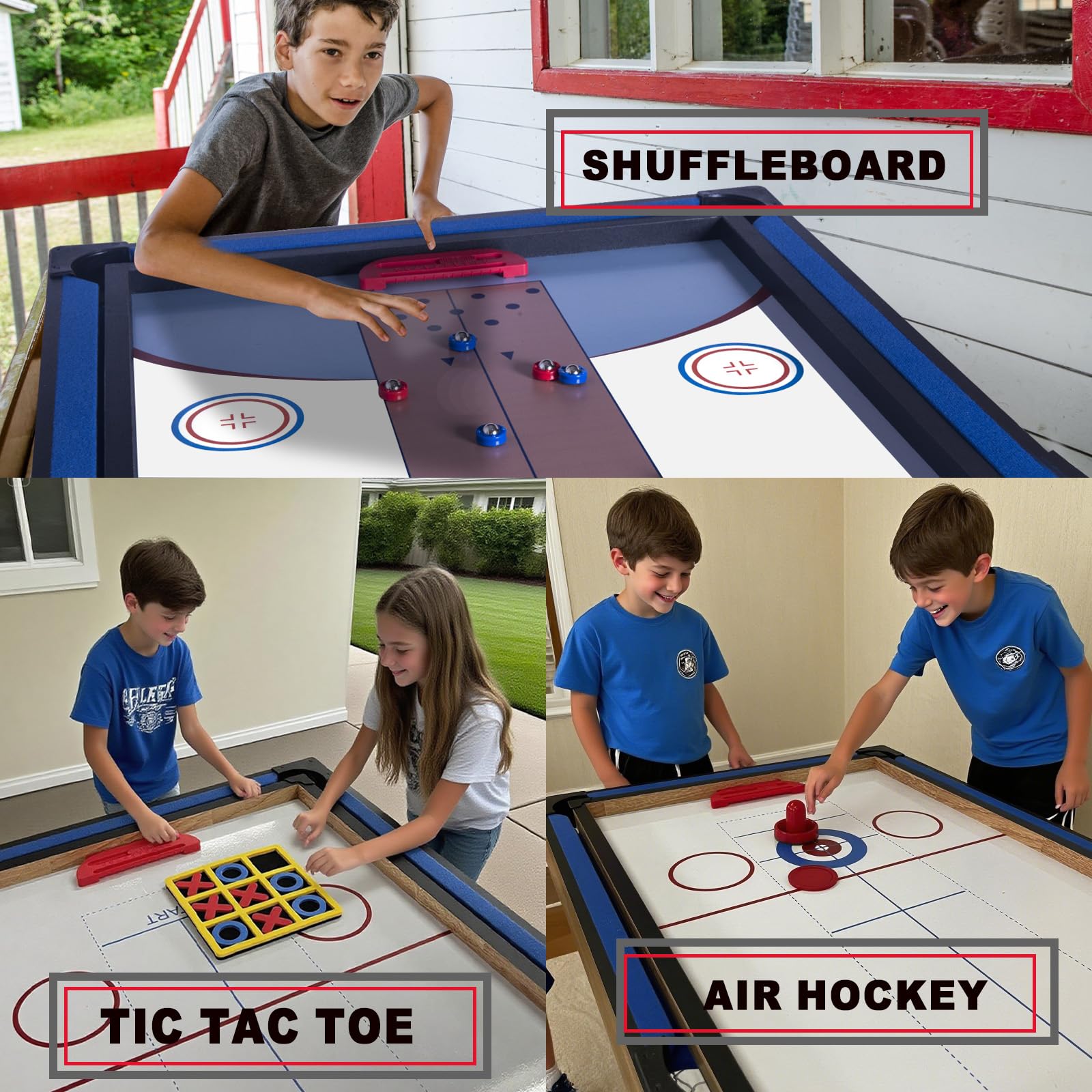 Tavolo Multigioco, Gioco Multifunzione 4 in 1 Tavolo da biliardo pieghevole, biliardo, hockey, ping pong, bowling, shuffleboard e tris con tutti gli accessori(1.2m)