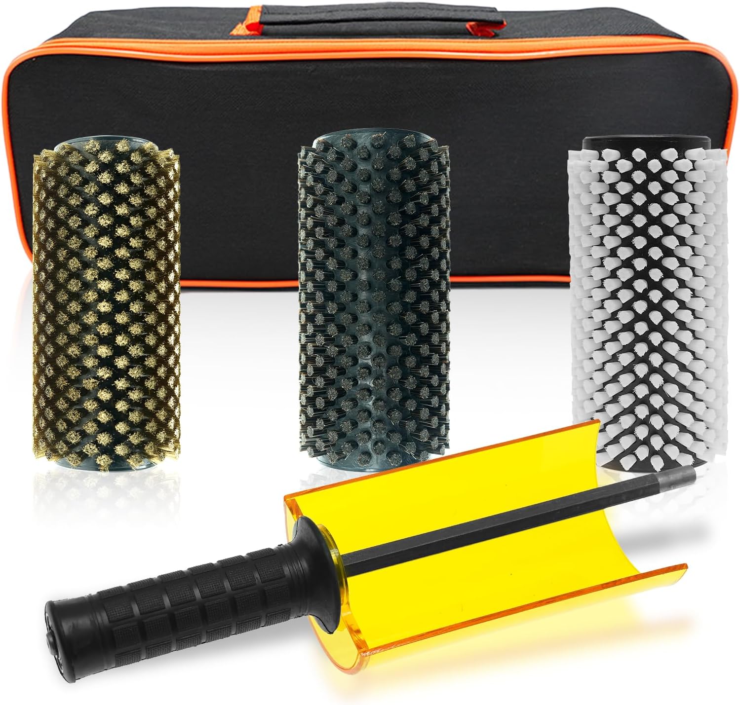150mm Ski Roto Brush Kit, Roto Brush Handle Axle, Snowboard Wax Brush Kit with 3 Brushes Nylon, Brass, Horsehair for Waxing