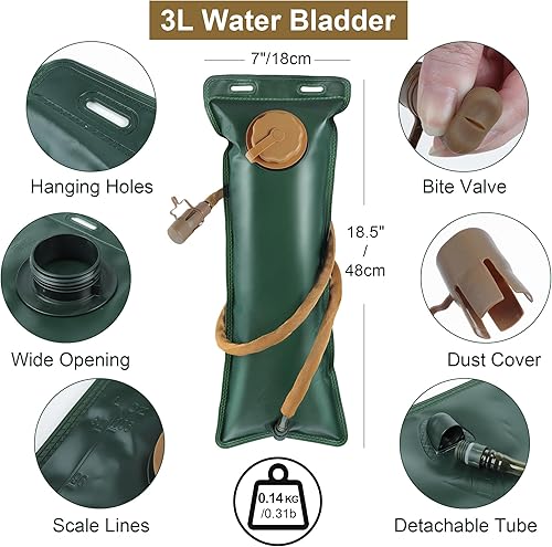 Miniatura 2 de Mochila de hidratación con vejiga de agua de 3 L, mochila táctica de agua ligera, paquete de hidratación para senderismo, ciclismo, correr