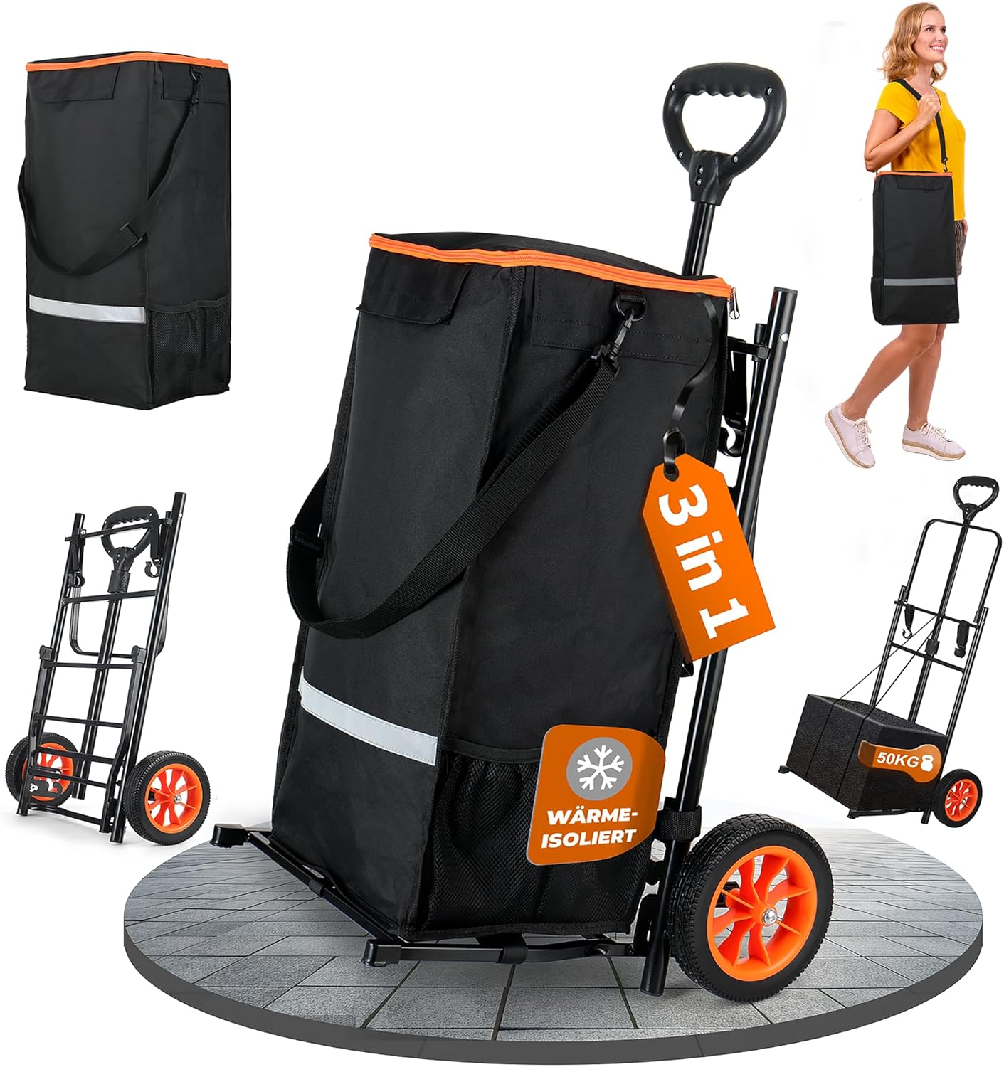 3-in-1 Rolling Shopping Cart with Removable Cooling Bag – Grocery Cart on Wheels, Hand Truck, and Laundry Basket with Ergonomic Handle for Travel, Home, and Groceries, Foldable