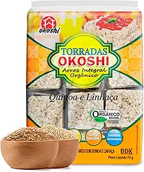 OKOSHI - Torrada de Arroz Integral Orgânico Quinoa e Linhaça - Bolacha de arroz, Snacks Fit de Baixa Caloria - Vegano, Sem Açúcar, Baixo Sódio, Sem Glúten, Sem Lactose, Sem Gordura Trans, Kosher - 75g