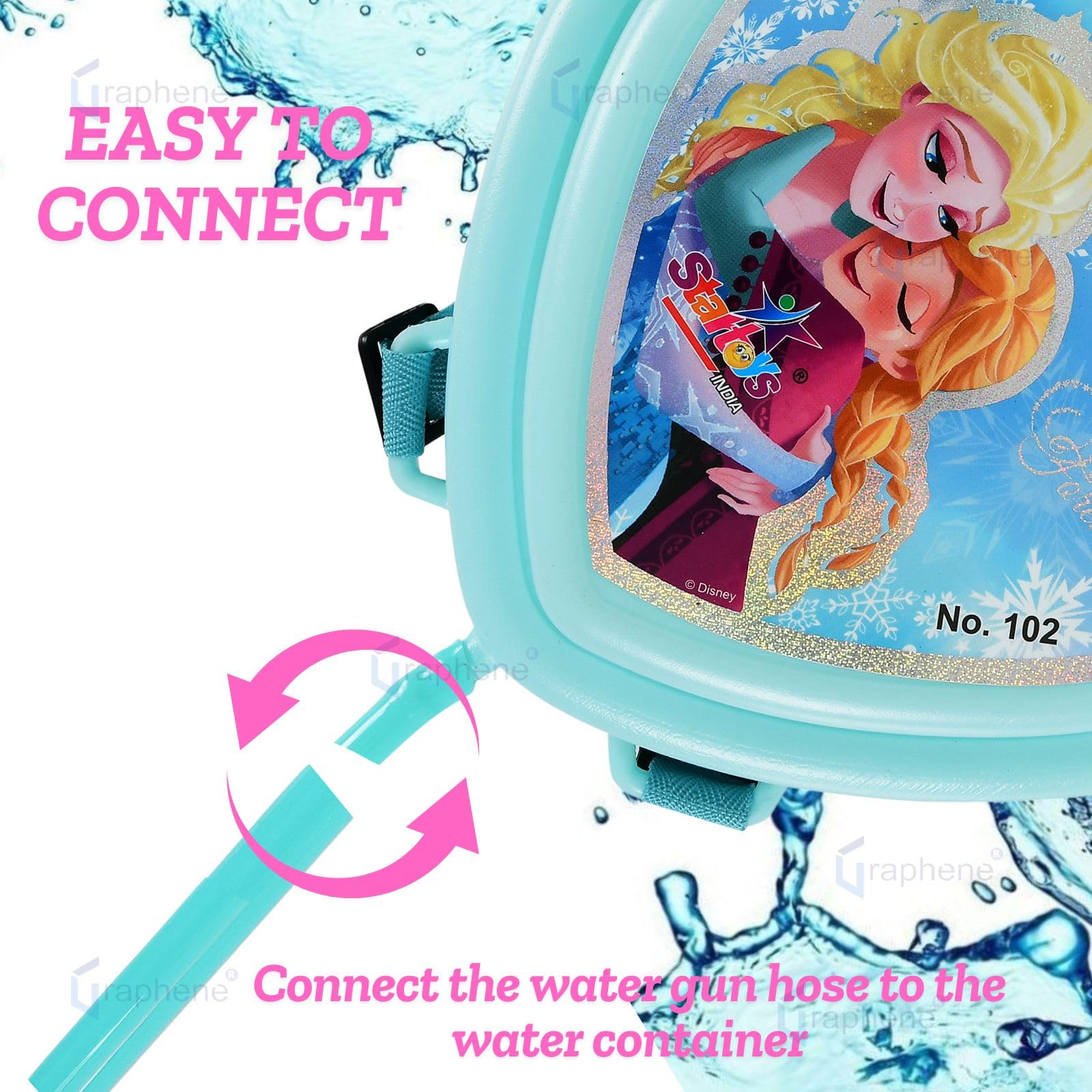 GRAPHENE Holi Pichkari Water Gun Kids 1.2L Heart Blue Tank Backpack Squirt High Pressure Water Spray Long Throw Premium Leakproof Shooting Pistol Summer Indoor Outdoor Kids Boy Girl 100 Balloons image 4