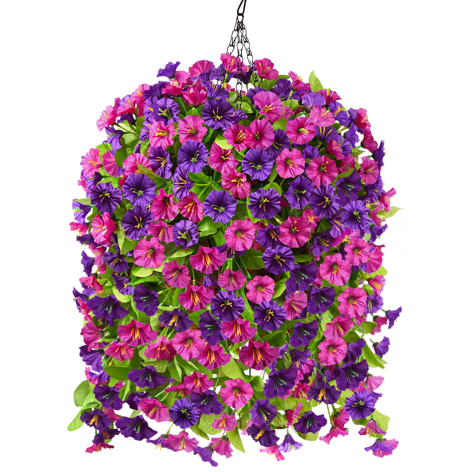 Homsunny Artificial Faux Hanging Flowers Plants Baskets for Outdoor Spring Summer Decorations,Resistant Fake Morning Glory Silk Plants for Outside UV