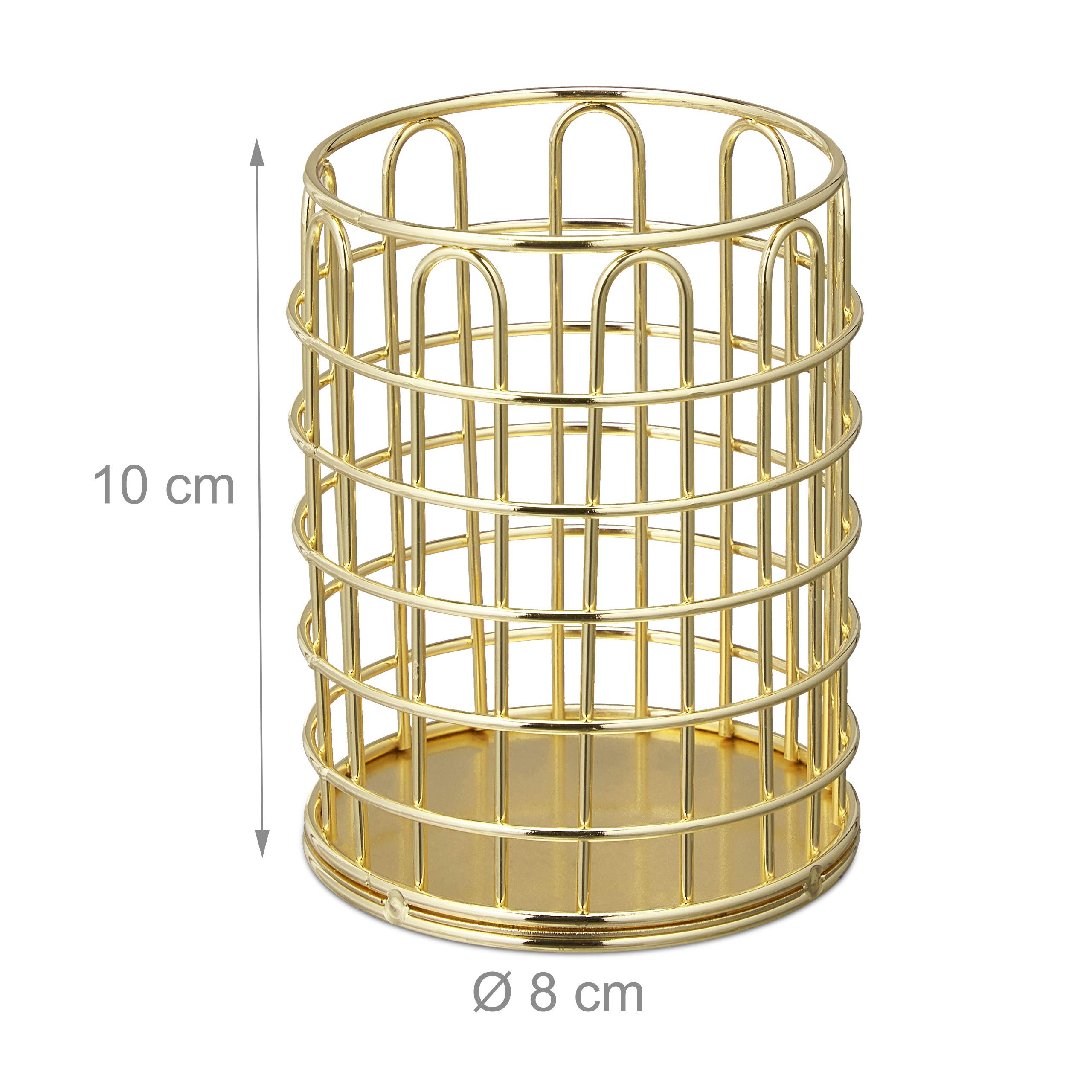 Relaxdays 10x Porta Penne in Ferro Design a Filo Tondo, Portapennelli Trucchi, da Scrivania H x D: 10 x 8 cm, oro