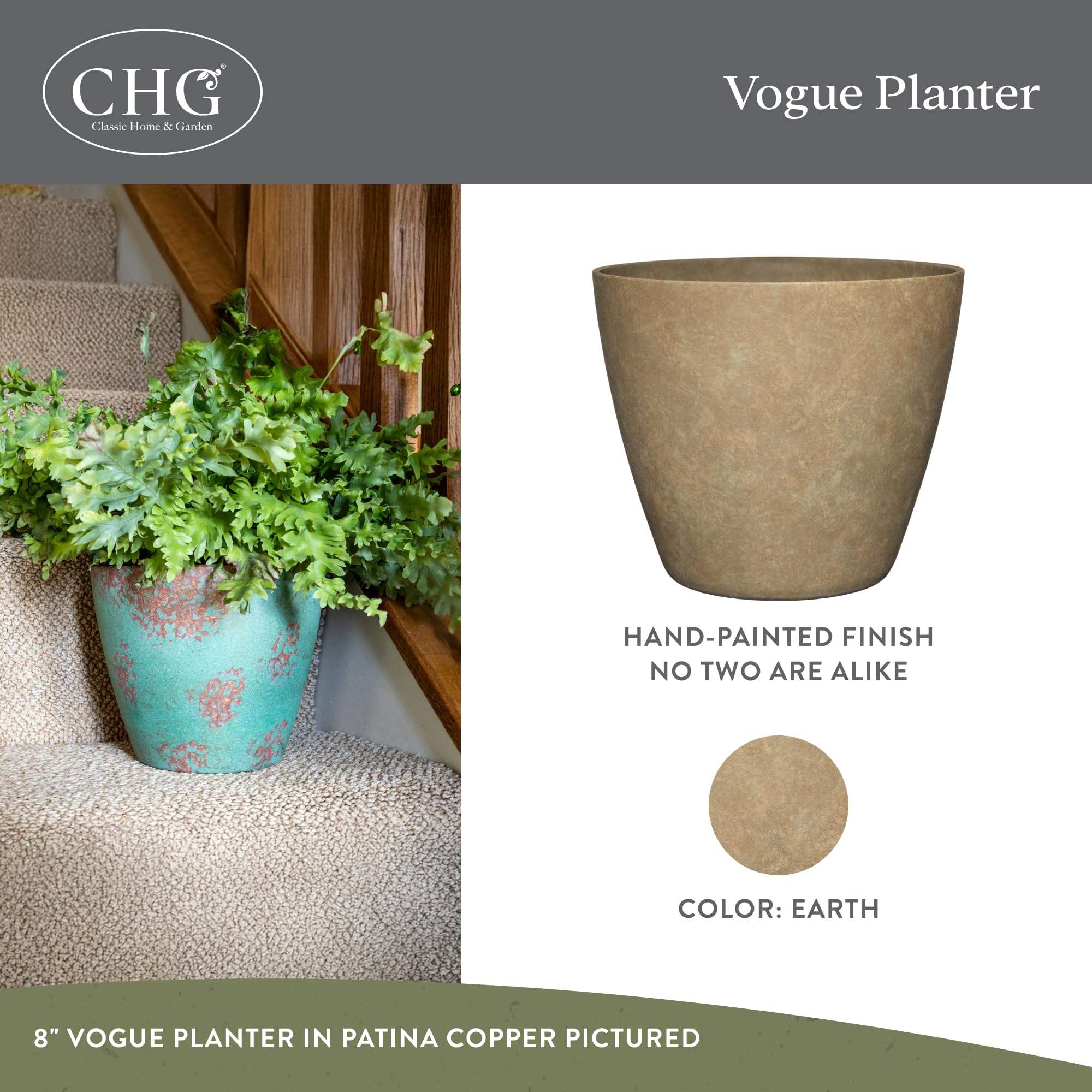 Classic Home & Garden Planter, Resin, Earth, Vogue 8" - Image 2
