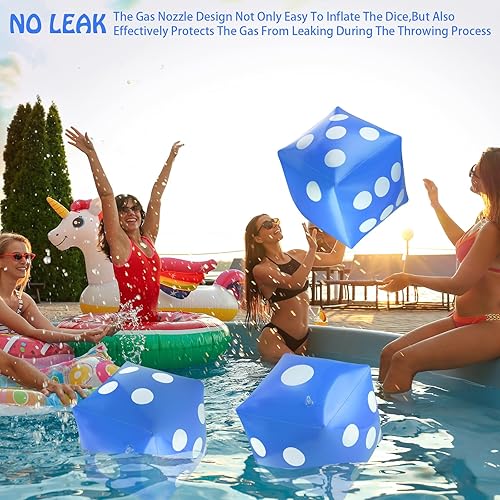 Miniatura 6 de Paquete de 3 dados inflables gigantes gigantes, dados inflables grandes para interiores y exteriores, juego amplio, Ludo fiesta en la piscina (azul,