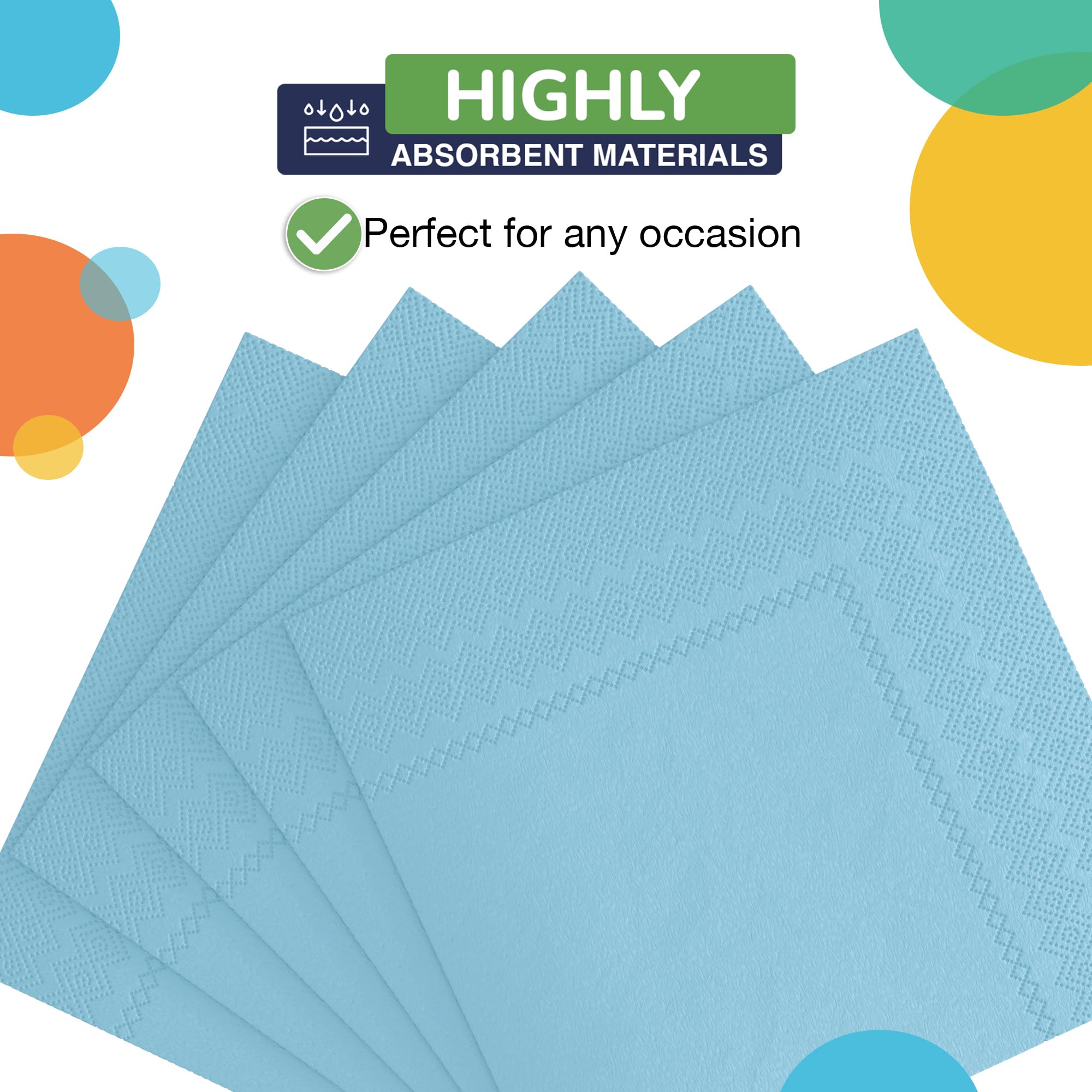 Party Solids Bleu clair Serviettes – None pièces, serviettes en papier 2 plis pour fêtes et célébrations