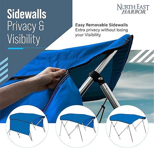 Miniatura 7 de KNOX Bimini - Bimini universales de 4 arcos para paredes laterales, postes de soporte, lona marina 900D a prueba de decoloración, funda de