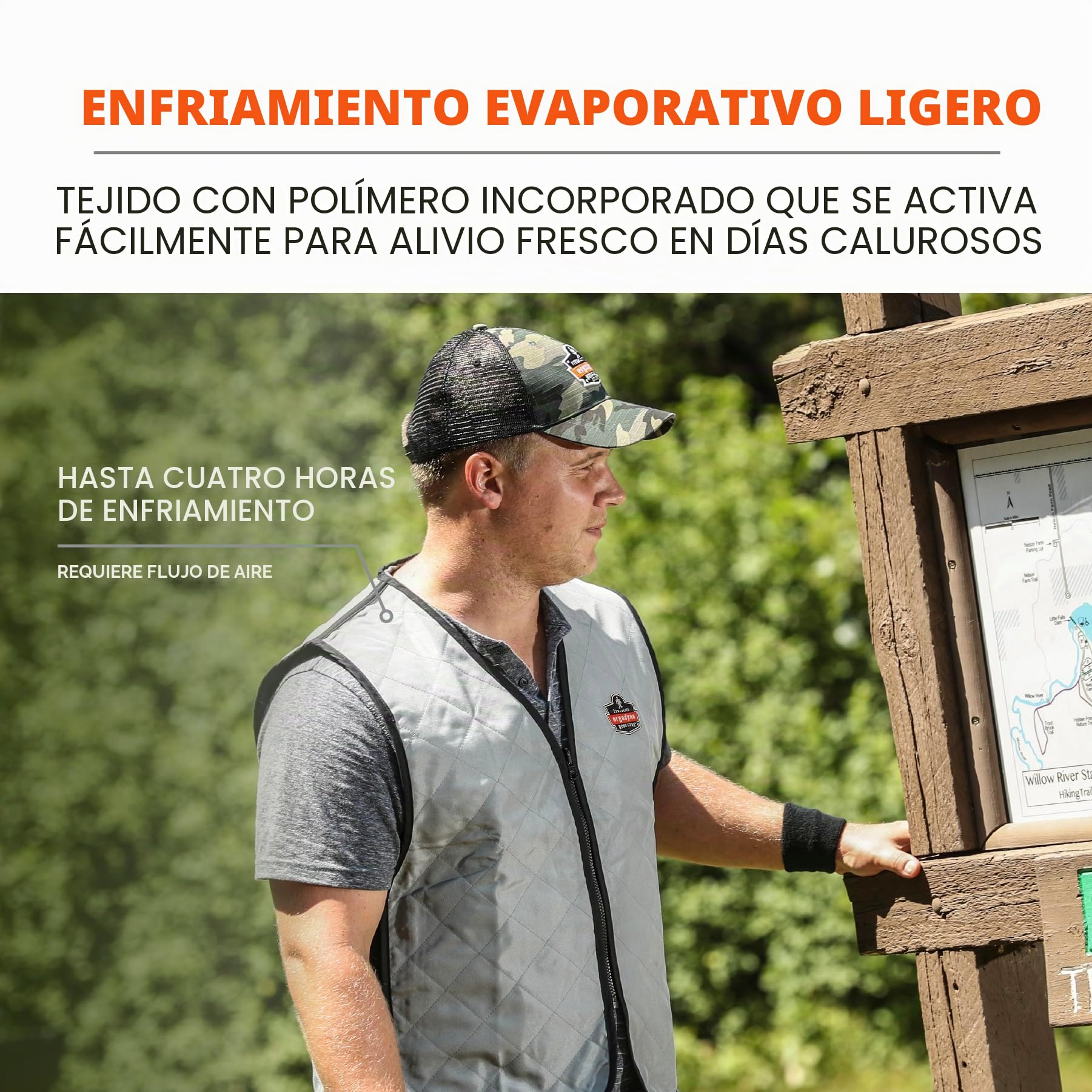 Ergodyne Chill-its 6665 Evaporative Cooling Vest - Embedded Polymers, Zipper Closure Chaleco de refrigeración Hombre (Pack de 1)