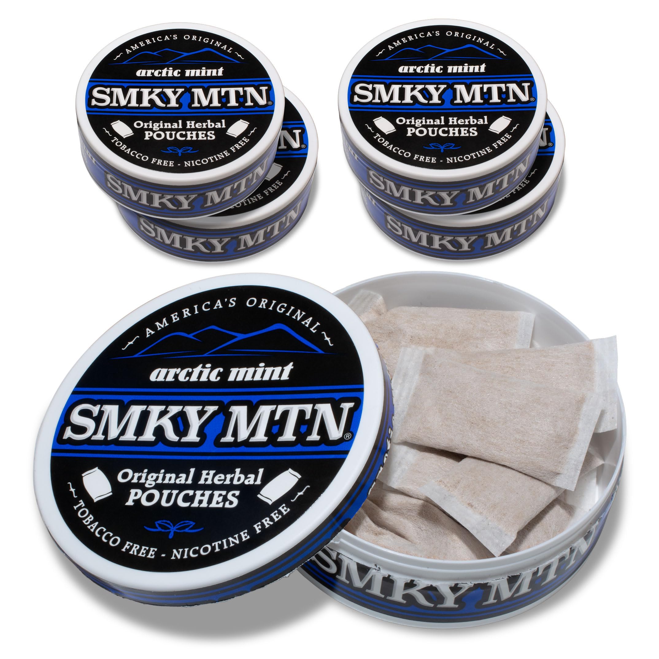 Smokey Mountain Pouches - Arctic Mint - 5 Cans - Nicotine-Free and Tobacco-Free
