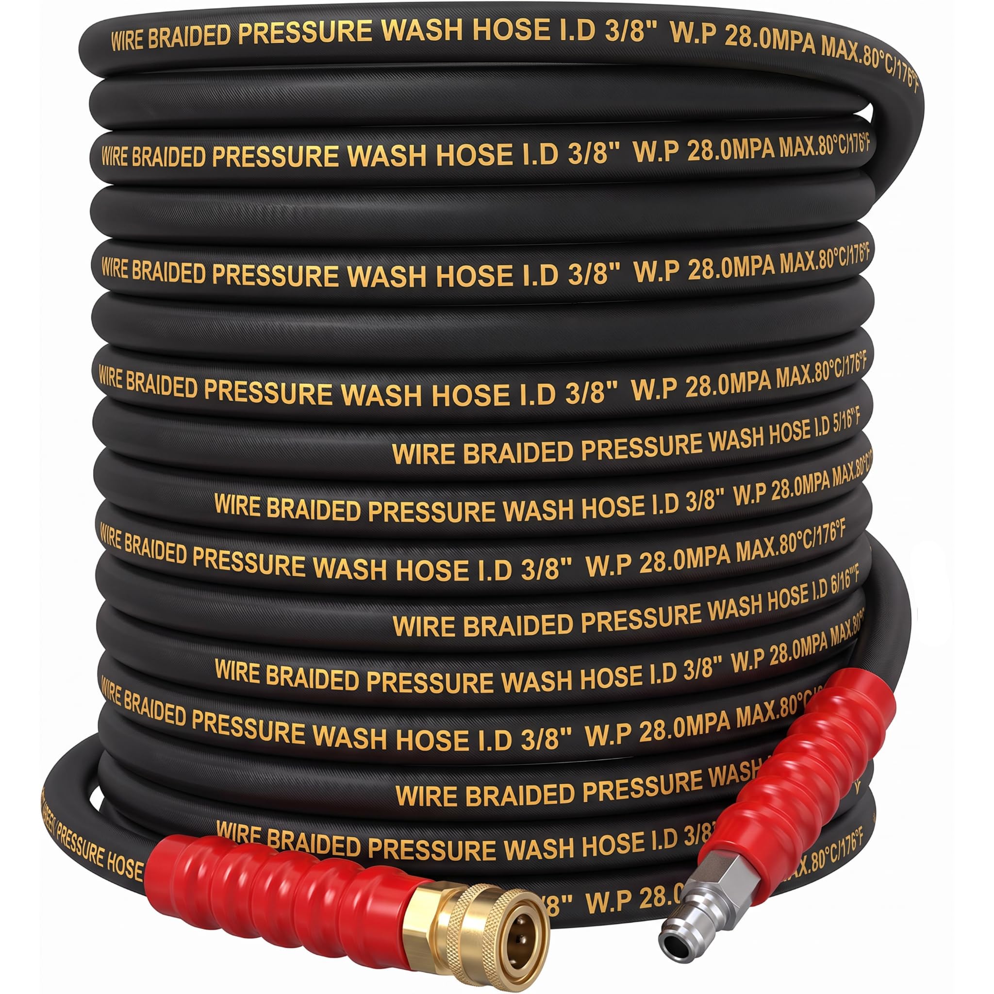 Hourleey 50FT Pressure Washer Hose with 3/8 Inch Quick Connect, High Tensile Wire Power Washer Hose, 4000 PSI