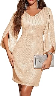 Sequin Dress for Women Sparkly Formal V Neck Long Slit Sleeves Glitter B...