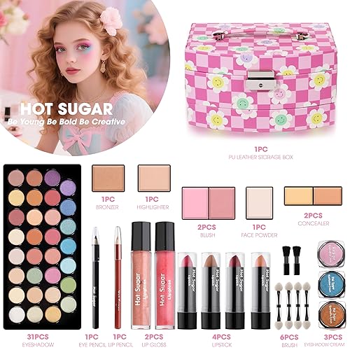 Miniatura 8 de Hot Sugar Kit de maquillaje para niñas para regalo de cumpleaños, kit completo de maquillaje para principiantes todo en uno, juego de maquillaje de