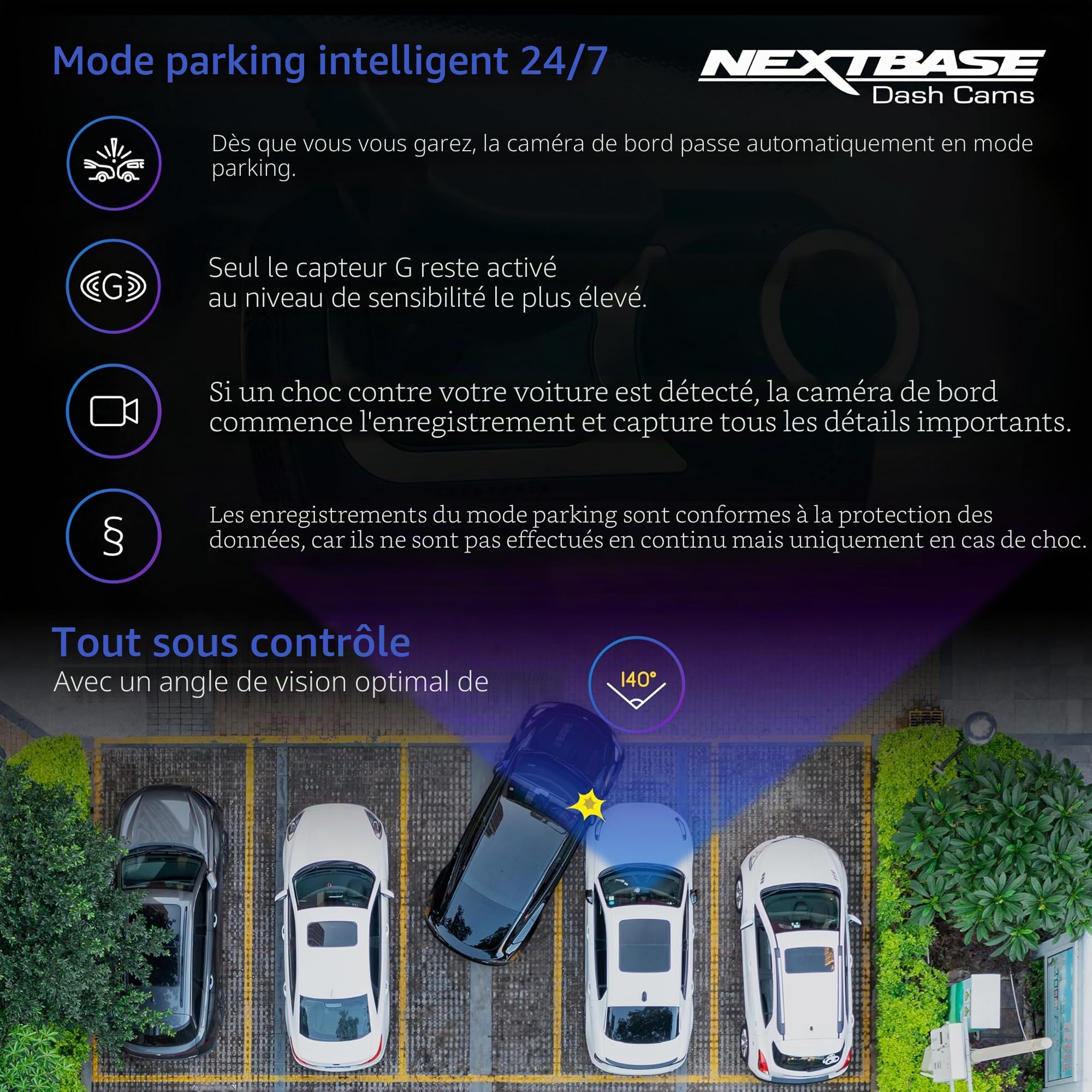 Nextbase Caméra embarquée 622GW + caméra arrière avec zoom et carte SD 64 Go | 4K UHD | Stabilisation d'image What3Words, GPS & SOS d'urgence | Mode stationnement