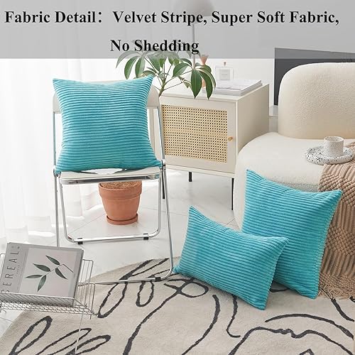 Miniatura 2 de Home Brilliant Funda de almohada decorativa de pana suave de 20 x 20 pulgadas, funda de almohada moderna de felpa a rayas para sala de estar, patio,