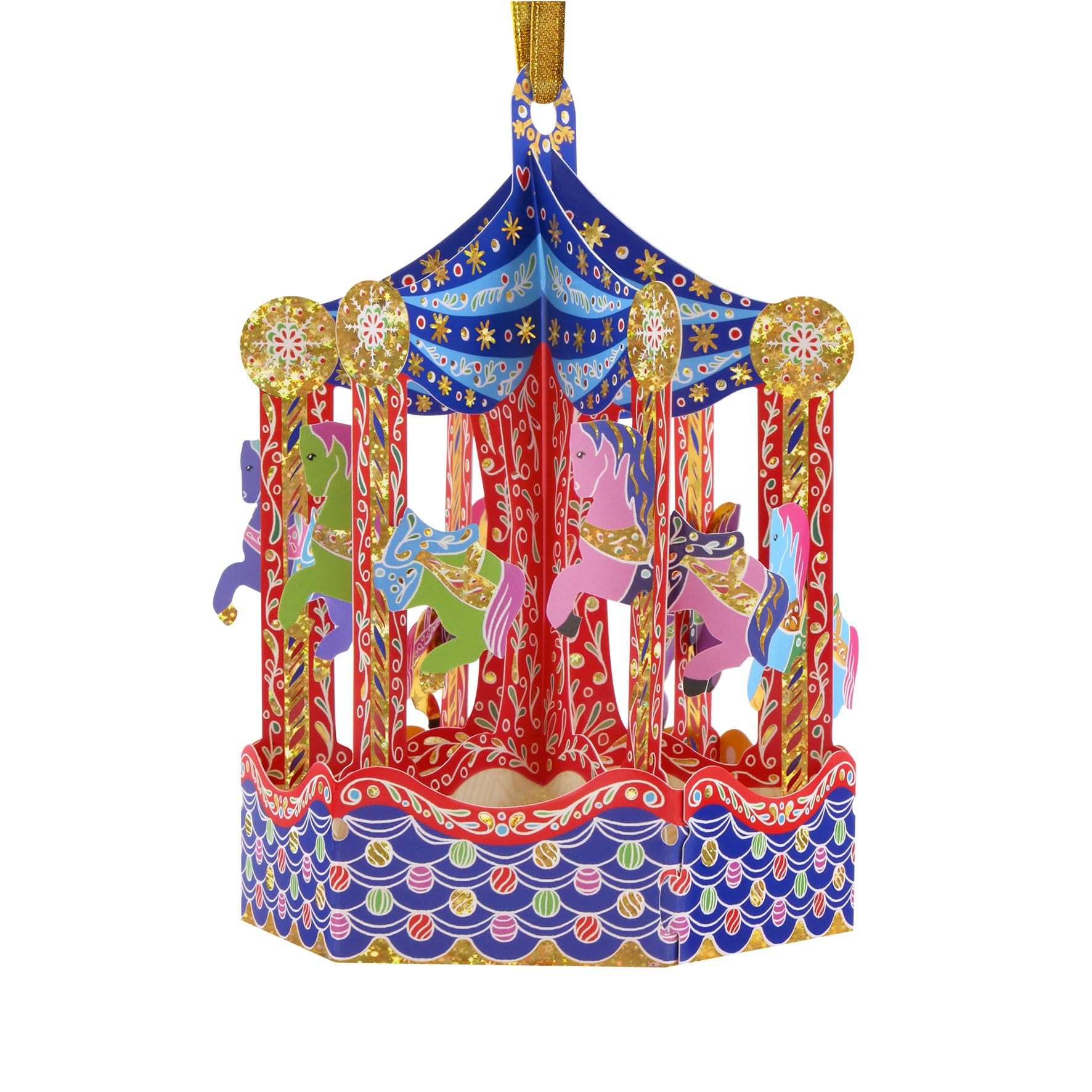 Santoro Multi Color Baubles, 3D Pop Up Greeting Card & Decorative Hanging Ornament - Carousel - For Kids, Family, Birthday