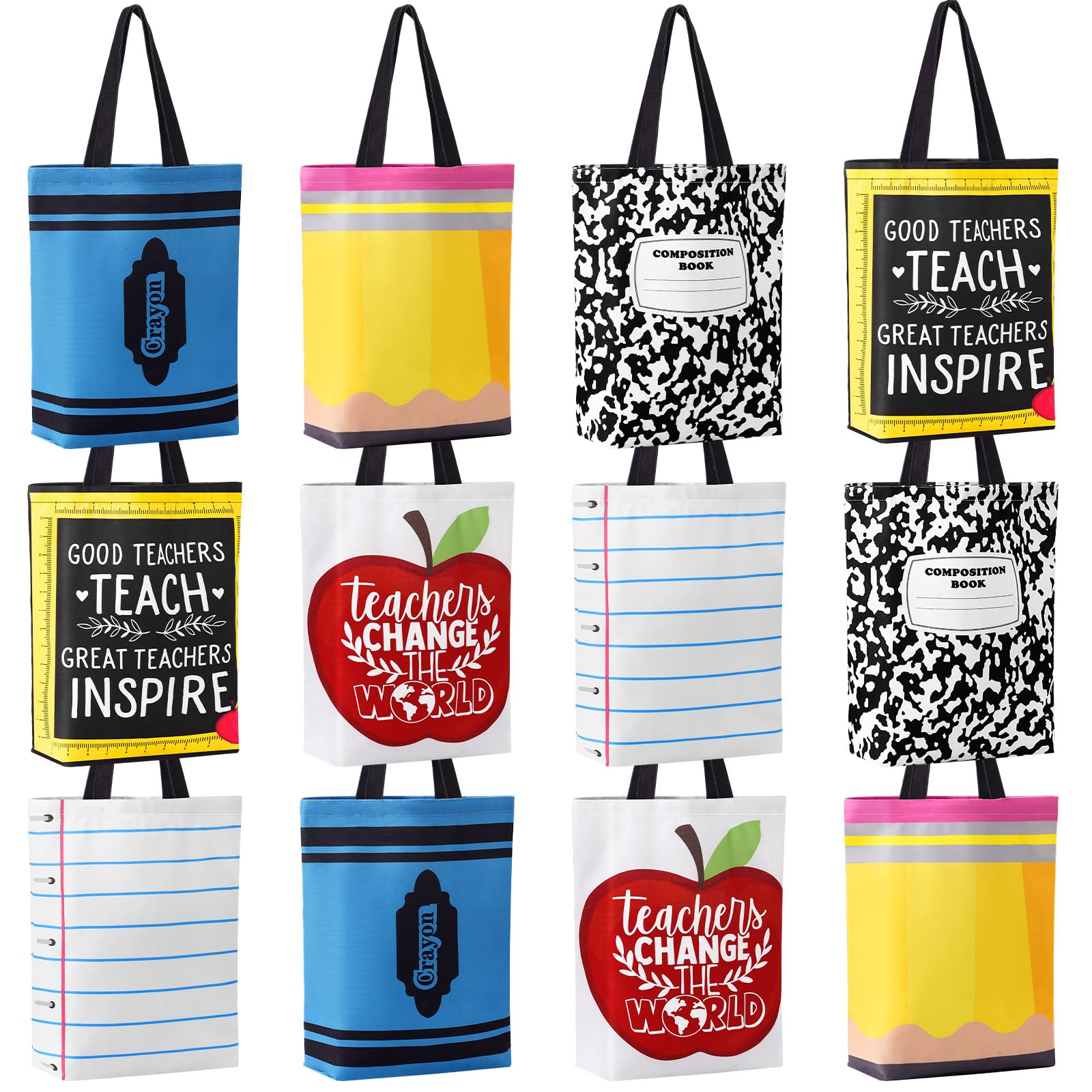 Paterr Lot de 12 sacs fourre-tout en toile pour femme, sac d'école, carnet de notes, carnet de composition, crayon pomme, crayon