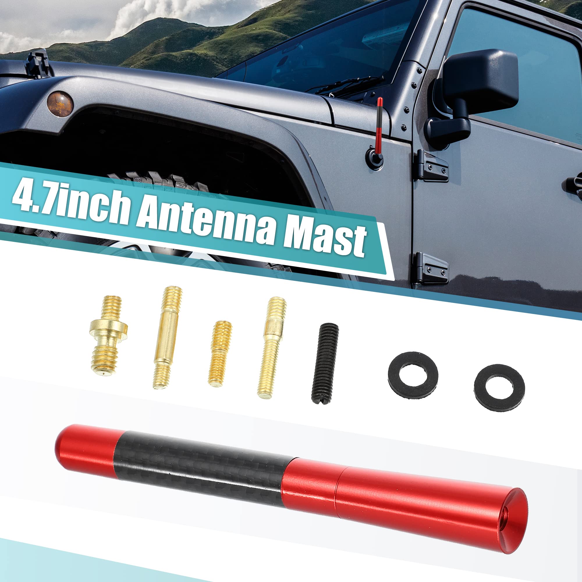 Antenne De Voiture, Antenne Radio FM Universelle En Fibre De Carbone 12cm Avec Vis Rouge Carbone