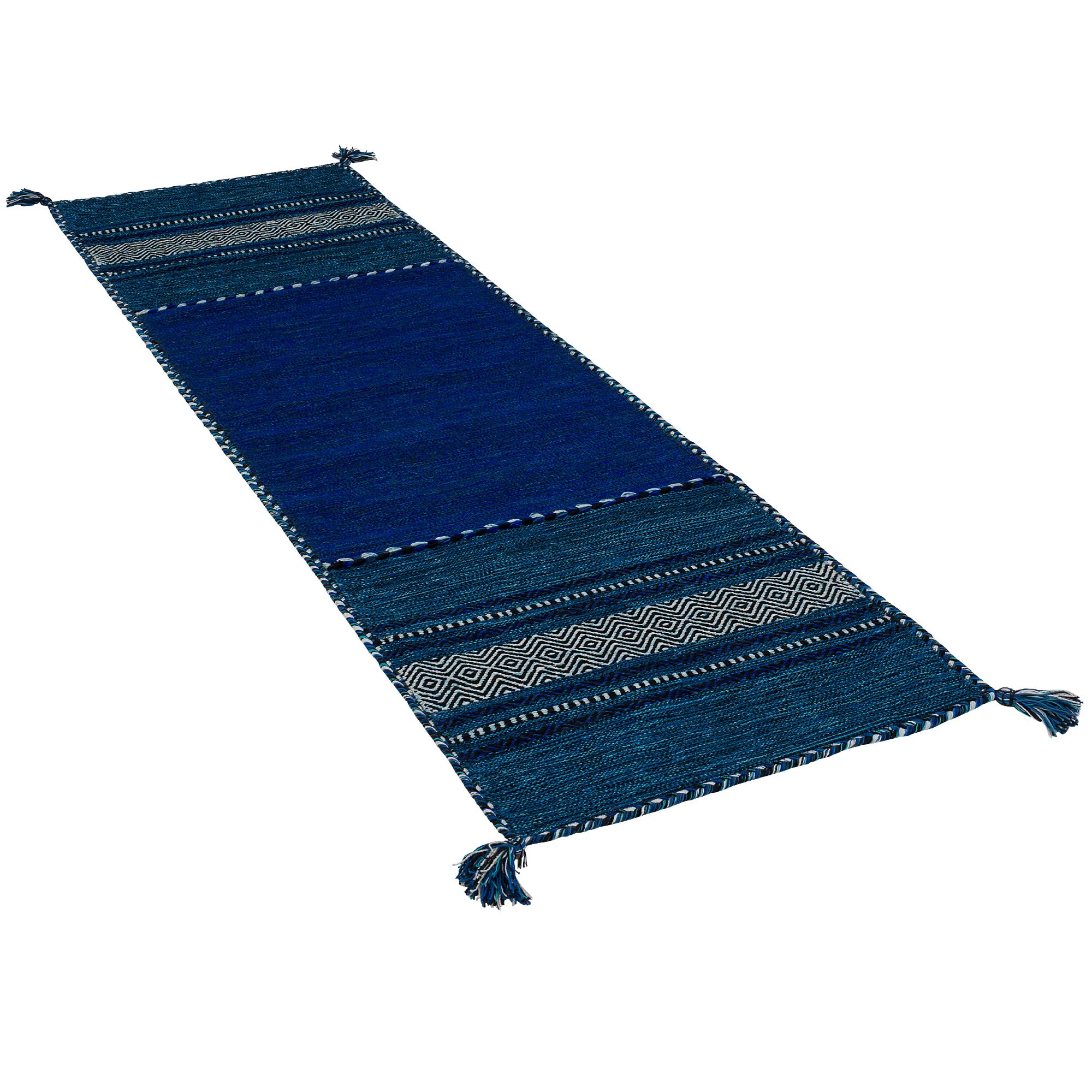 Pergamon Navarro Couloir Bleu - Tapis Kilim tissé à la Main en 100% Coton, Design Traditionnel, Durable et Facile à Entretenir, idéal pour couloirs, Salon et entrée, Tapis Intemporel
