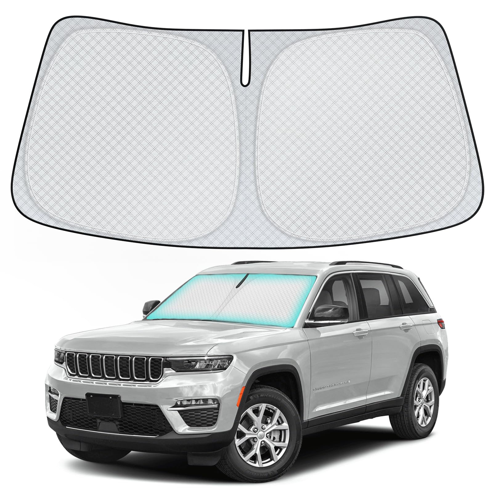 INSAUTO Windshield Sun Shade for 2021-2024 2025 Jeep Grand Cherokee Accessories, [Upgraded 7-Layer Protection], Foldable Front Windshield Sunshade, Block Out UV Rays & Heat, Keep Car Cool