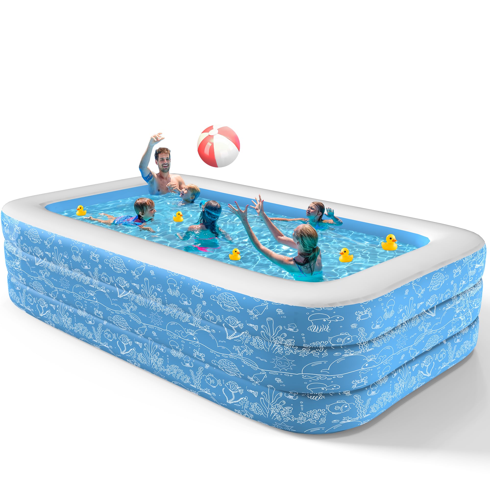 CACSPS Aufblasbare Schwimmbecken, 180 x 137 x 58 cm, Großes aufblasbares Pool für Kinder und Erwachsene, Langlebiges Familien-Freizeitpool, Kinderbecken für Garten, Hinterhof oder Innenbereich