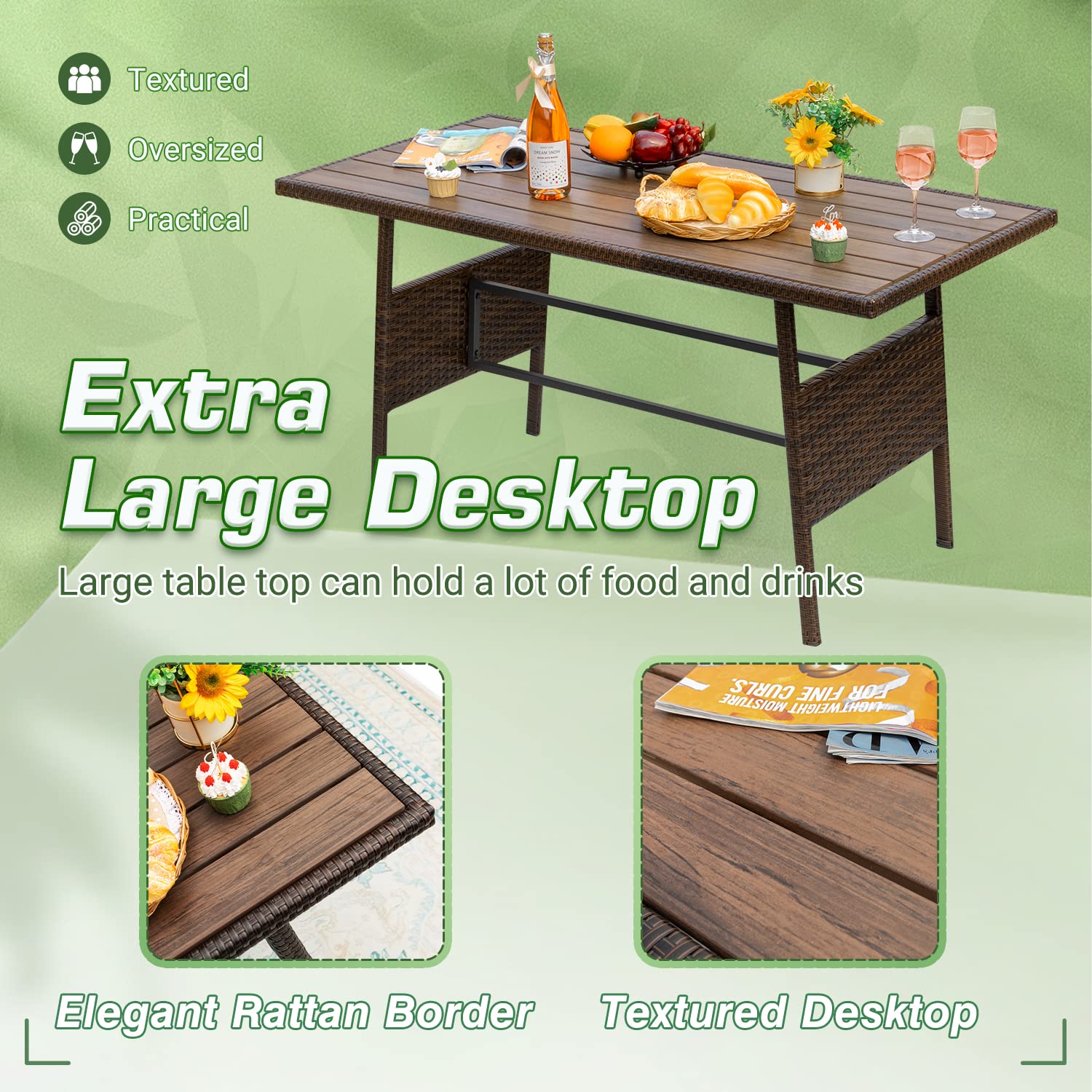 (Box 2/3)Devoko Patio Furniture Set 7 Pieces Outdoor Furniture Sectional Sofa with Dining Table and Chair Wicker Patio Conversation Set Patio Dining Set with Ottoman