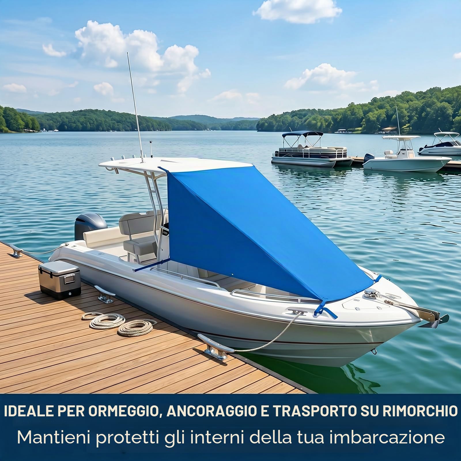 Tendalino Prora T-Top per Copertura di Gommone, Parasole Tessuto Oxford 600D Impermeabile, Copertura Solare con Protezione UV50+ per Barca con Console Centrale