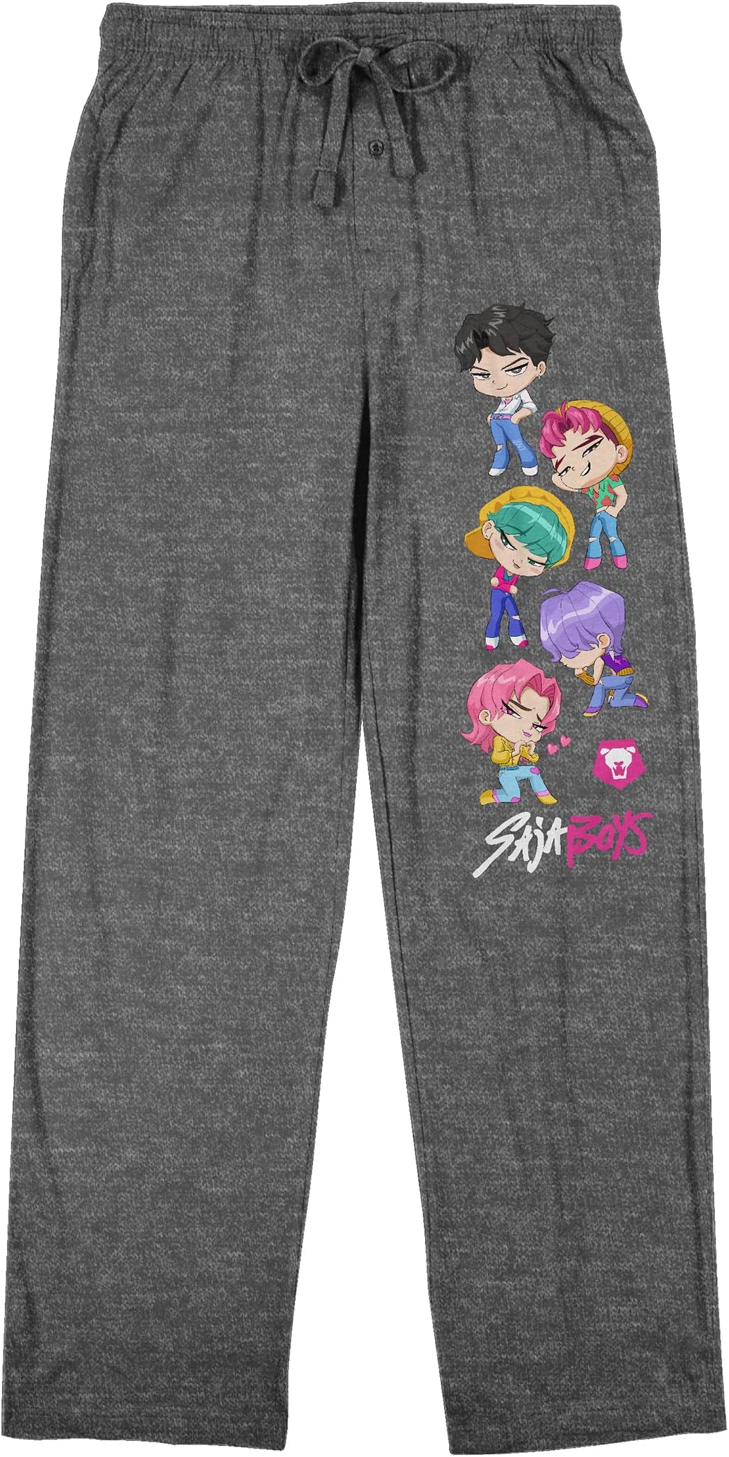 KPop Demon Hunters Chibi Saja Boys Group Shot Adult Gray Heather Sleep Pajama Pants