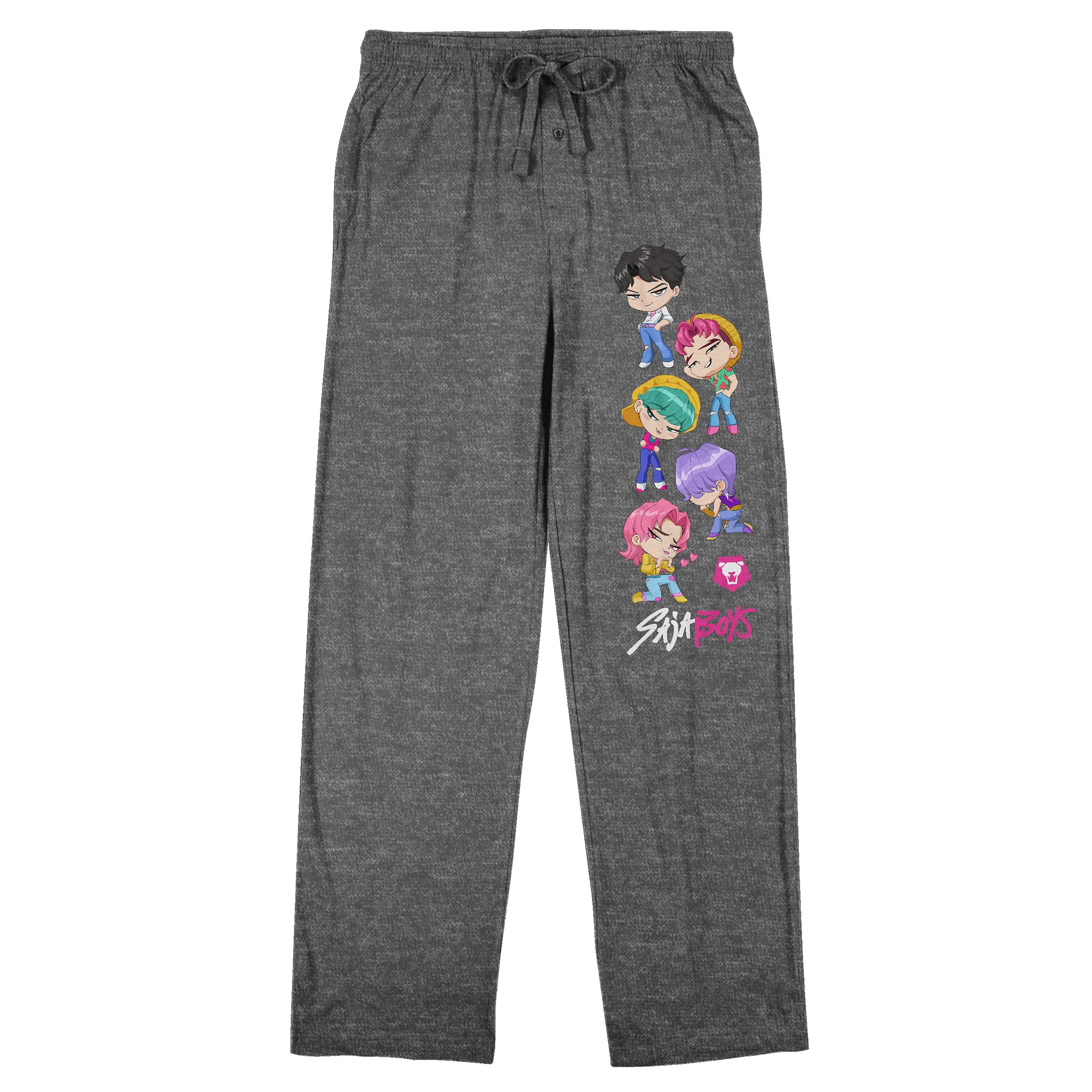 KPop Demon Hunters Chibi Saja Boys Group Shot Adult Gray Heather Sleep Pajama Pants