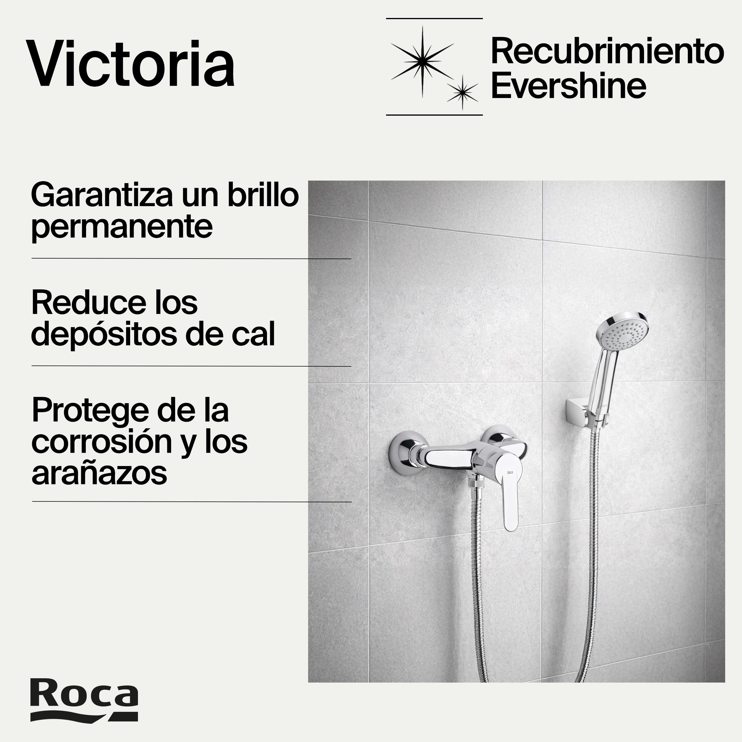 Roca Victoria Grifería monomando exterior para ducha con ducha de mano flexible 1,50 m soporte articulado