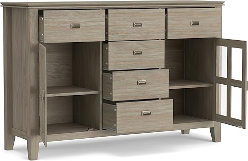 Miniatura 4 de SIMPLIHOME Artisan Buffet - Aparador de 3 puertas de madera maciza de 54 pulgadas de ancho en gris envejecido, gabinete de almacenamiento de