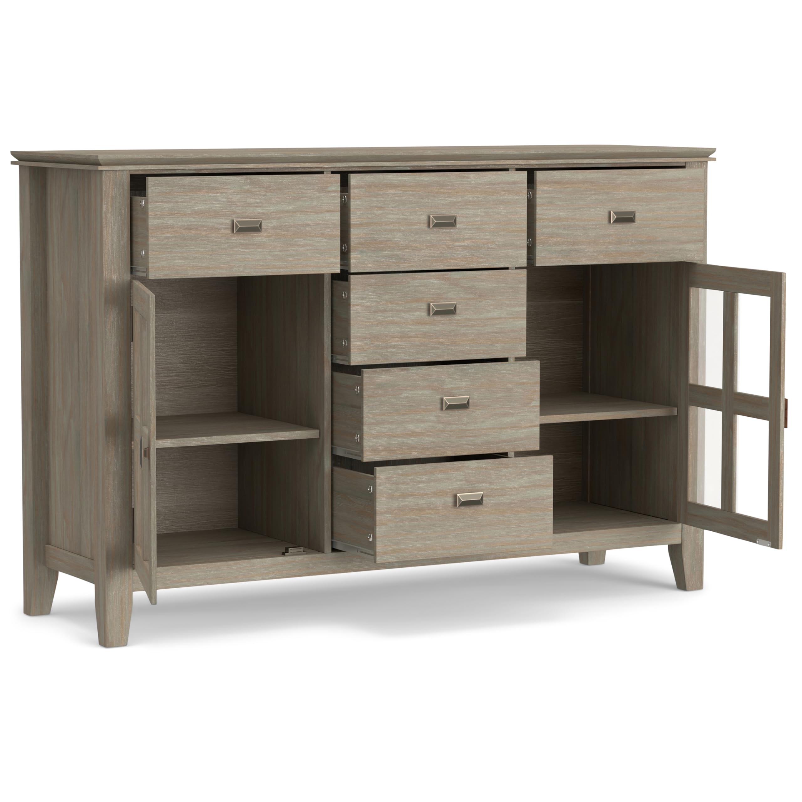 Credenza Buffet SIMPLIHOME Artisan In Legno Massiccio – 152 Cm – 4 Ante E 2 Cassetti – Marrone Castagno Scuro