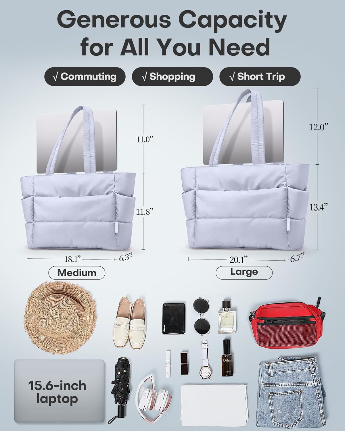 HOTOR Puffer Tote Bag for Women, Nurses - Multi-Pocket Lightweight Bag for Work - Quilted Handbag for Travel and Gym - Image 4