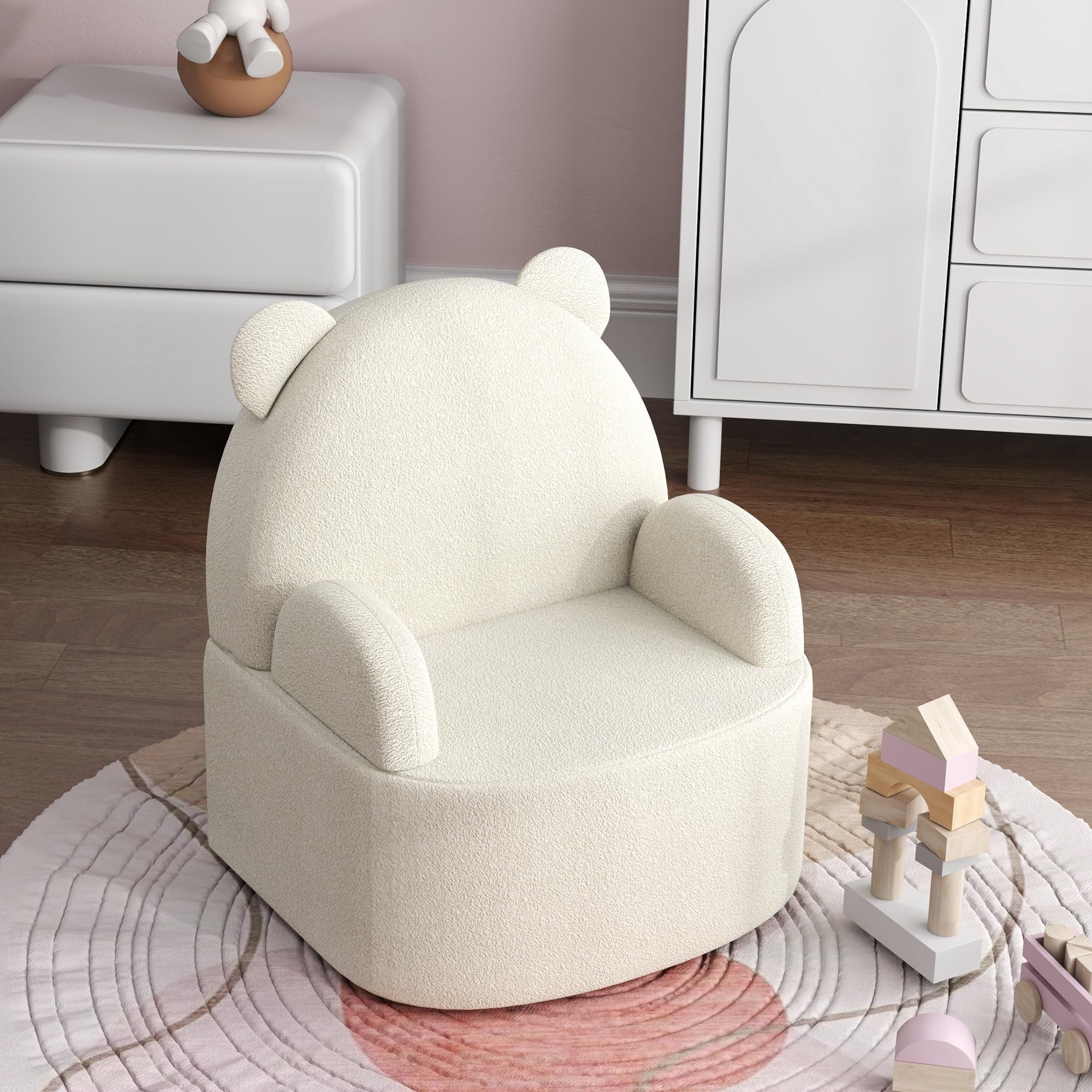 AIYAPLAY Fotel dziecięcy, sofa dziecięca z miękkim polarem, kształt misia, krzesło dla dzieci od 1,5 roku życia, pokój zabaw, beżowy