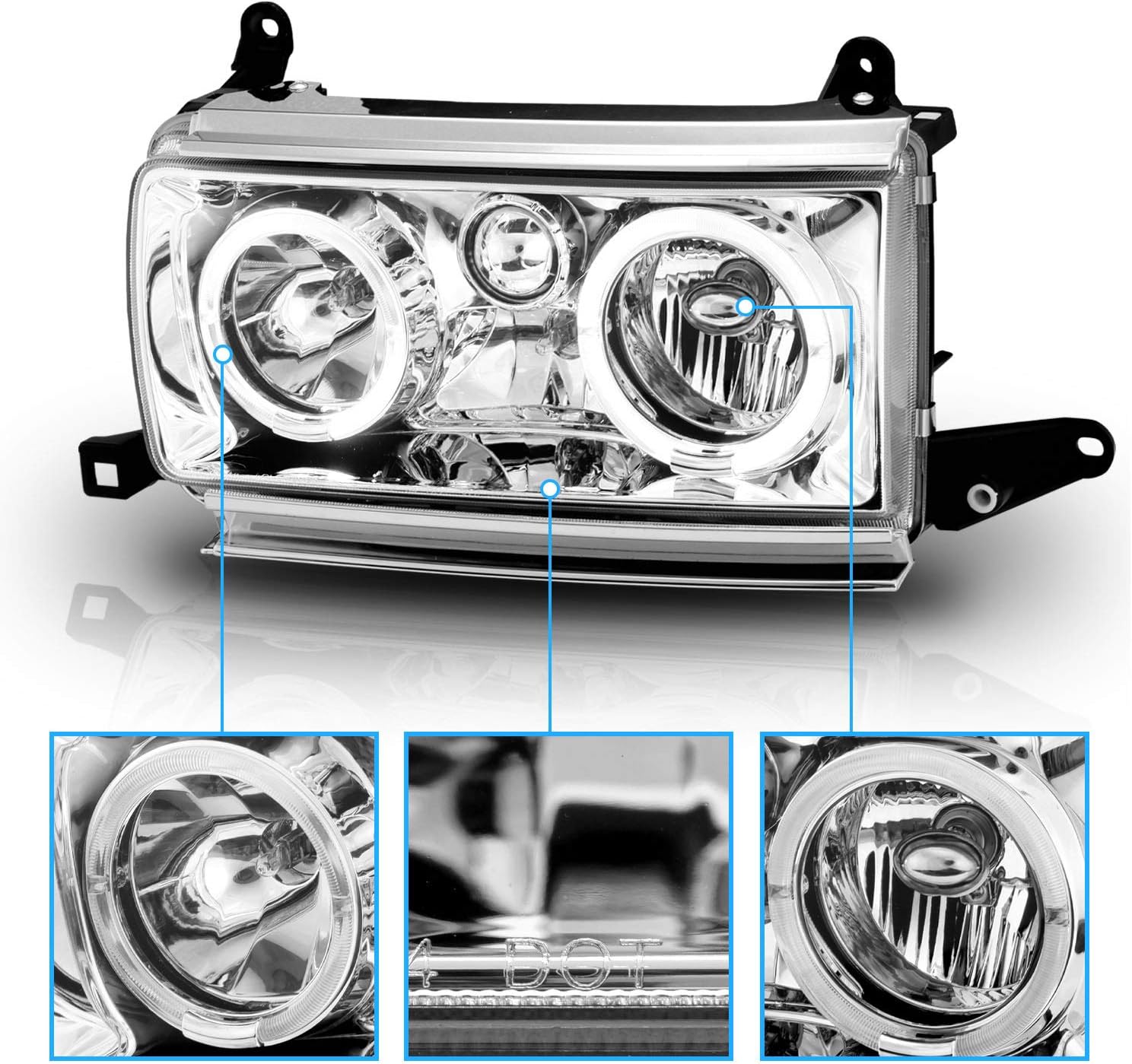 AmeriLite Chrome Crystal Headlights Halo for Toyota Land Cruiser - Passenger and Driver Side