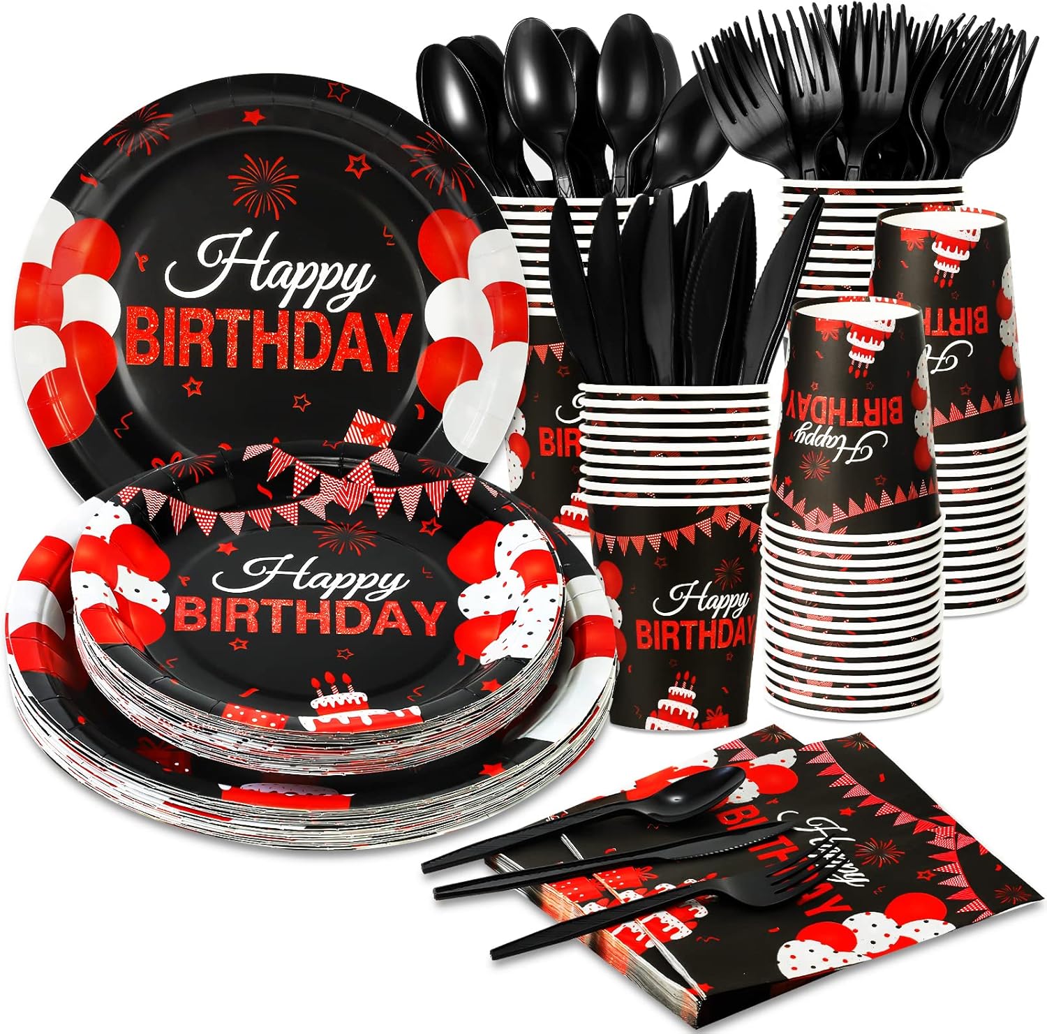 168 Pcs Birthday Party Tableware Set Black and Red Liberia Ubuy