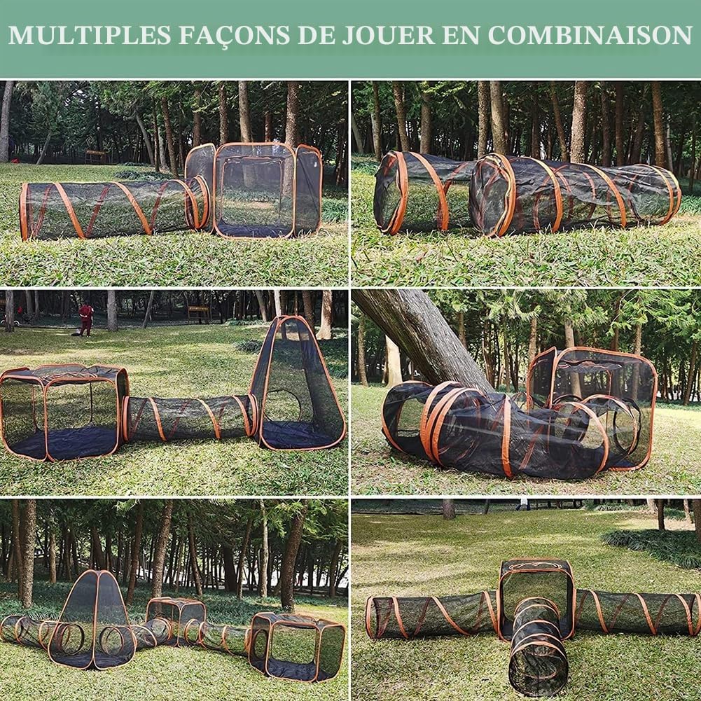 Tente tunnel 6 en 1 pour animal domestique chat et chien – Habitat intérieur pliable pour chat, chien, lapin, petit animal – Tunnel de jeu pour animaux de compagnie