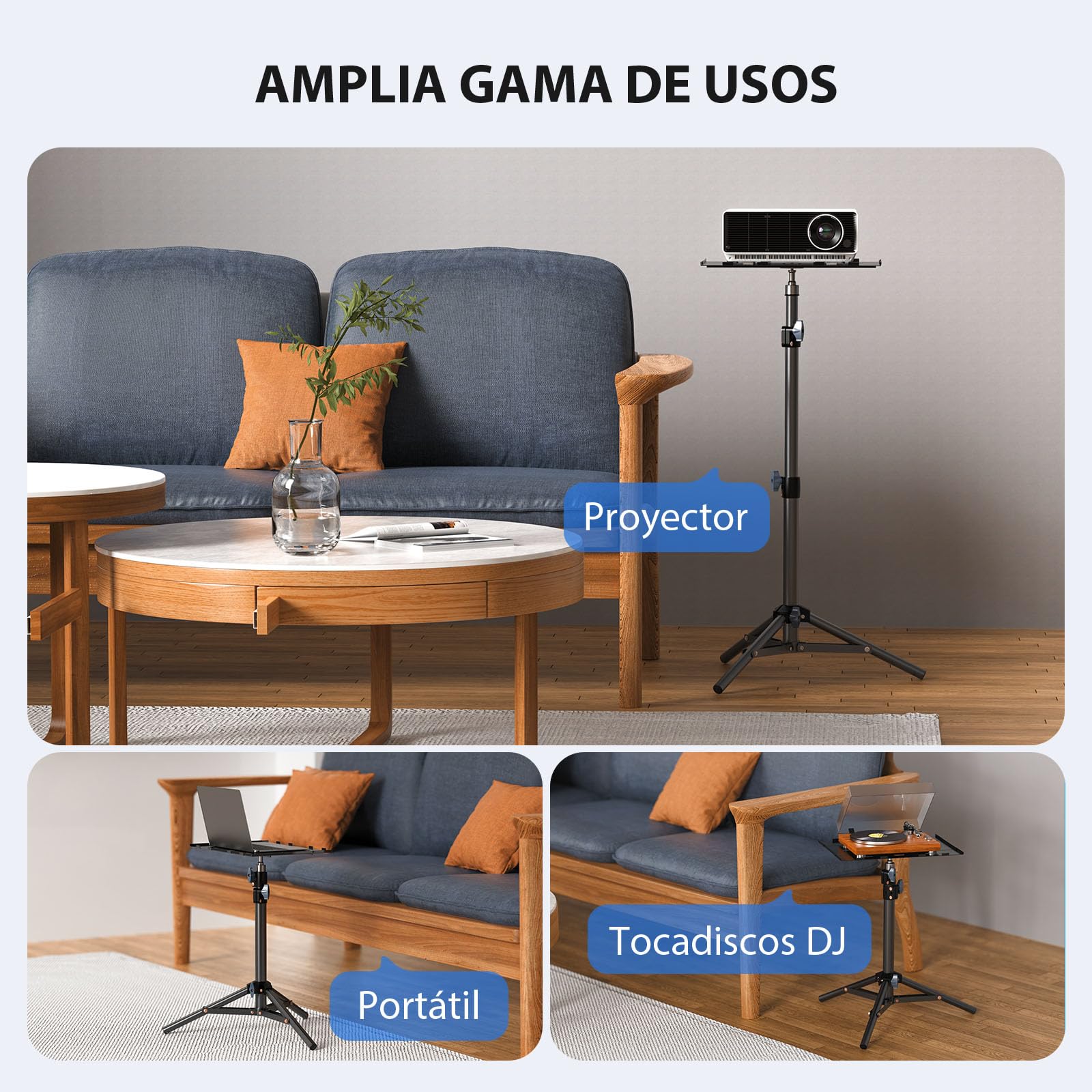 Soporte Proyector, Trípode para Laptop Soporte Suelo, Altura Ajustable de 45 cm a 115 cm, con Placa Plegable, Capacidad de peso 10KG, Ideal para Películas al Aire Libre y Oficinas