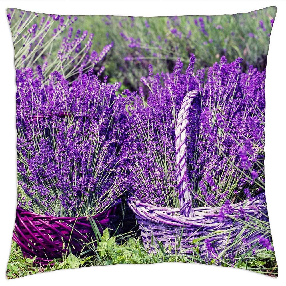 Throw Pillow Cover (18x18 inch) - Lavender Basket Nature Summer Flower Natural