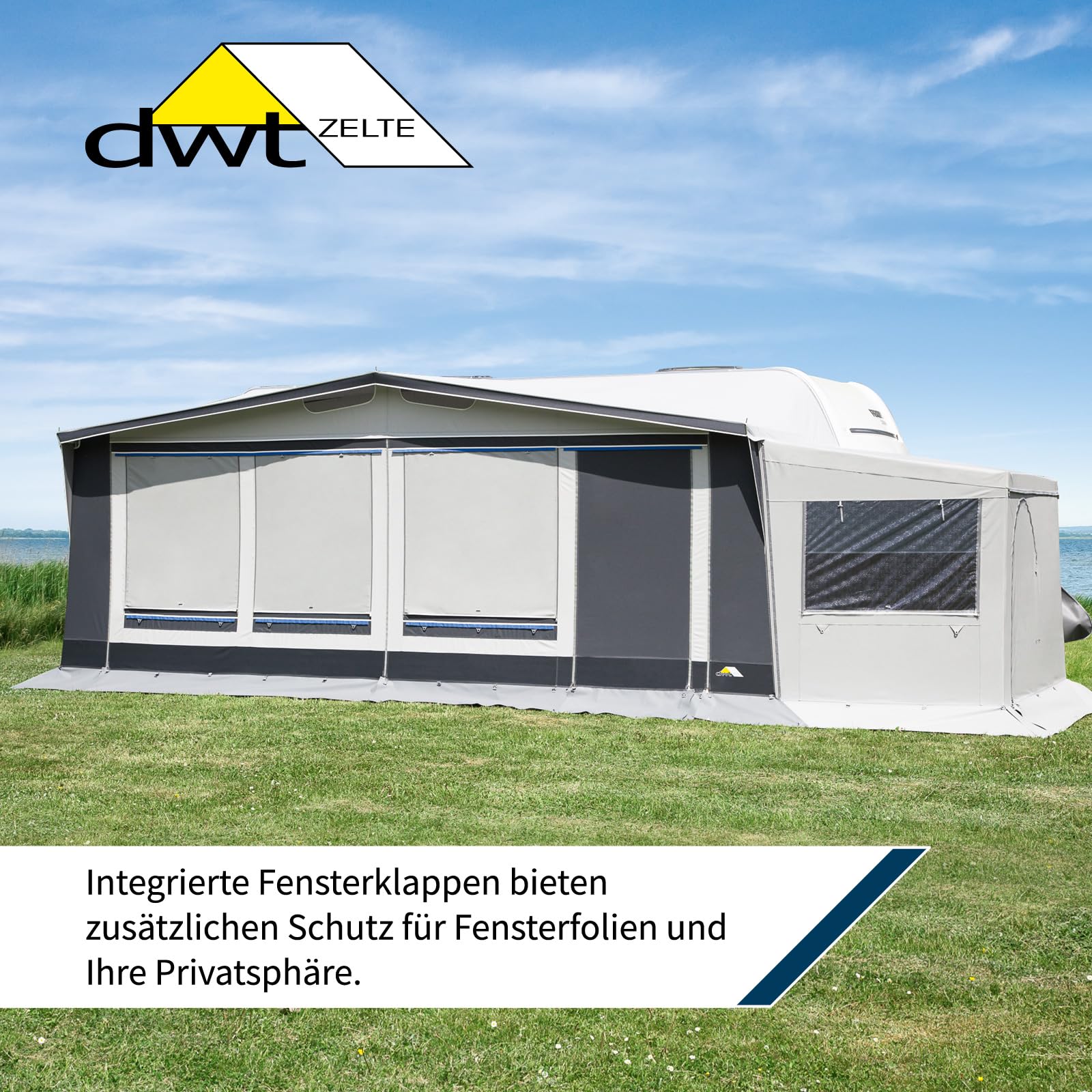 DWT Wohnwagen Vorzelt Easy Polo 300 cm tief, Ganzzelt für Wohnwagen, wetterfestes Polyestergewebe, UV-Schutz, mit 2-teiliger Vorderwand