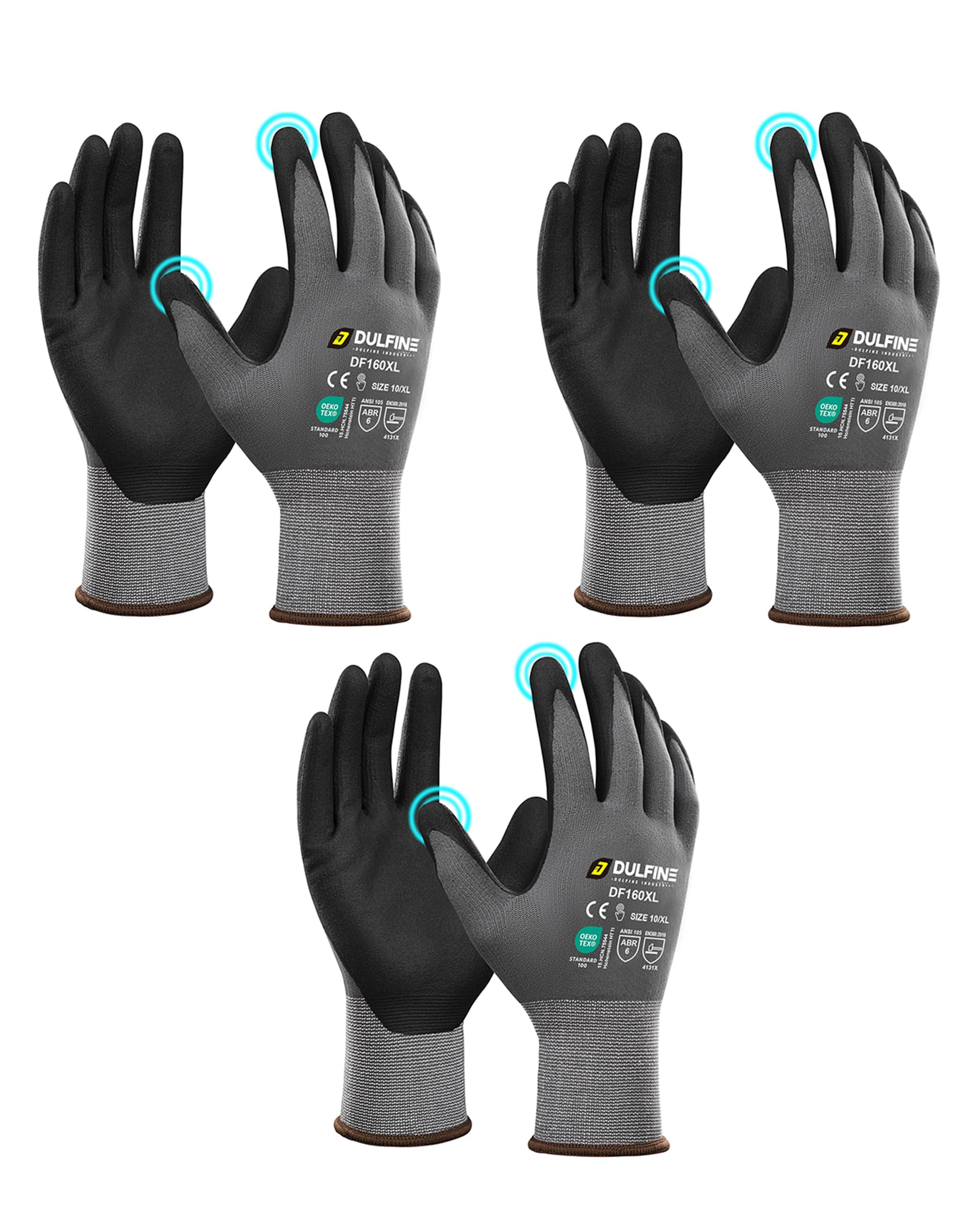 Safety Work Gloves MicroFoam Nitrile Coated-3 Pairs Pack,Seamless Knit Nylon Glove with Black Micro-Foam Nitrile Grip,Ideal for General Purpose,Automotive,Home Improvement,Painting(Extra Large)